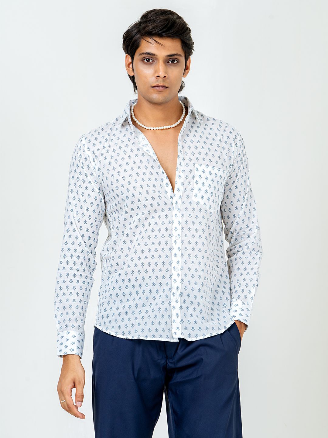 

Tistabene Men Comfort Floral Printed Cotton Casual Shirt, White