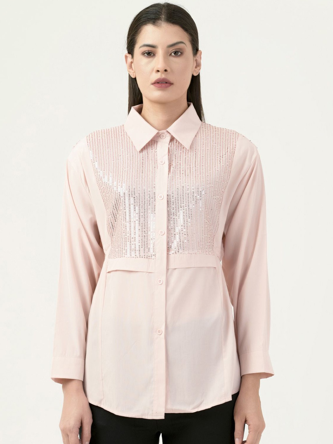 

Albion By CnM Women Spread Collar Floral Printed Polycotton Casual Shirt, Peach