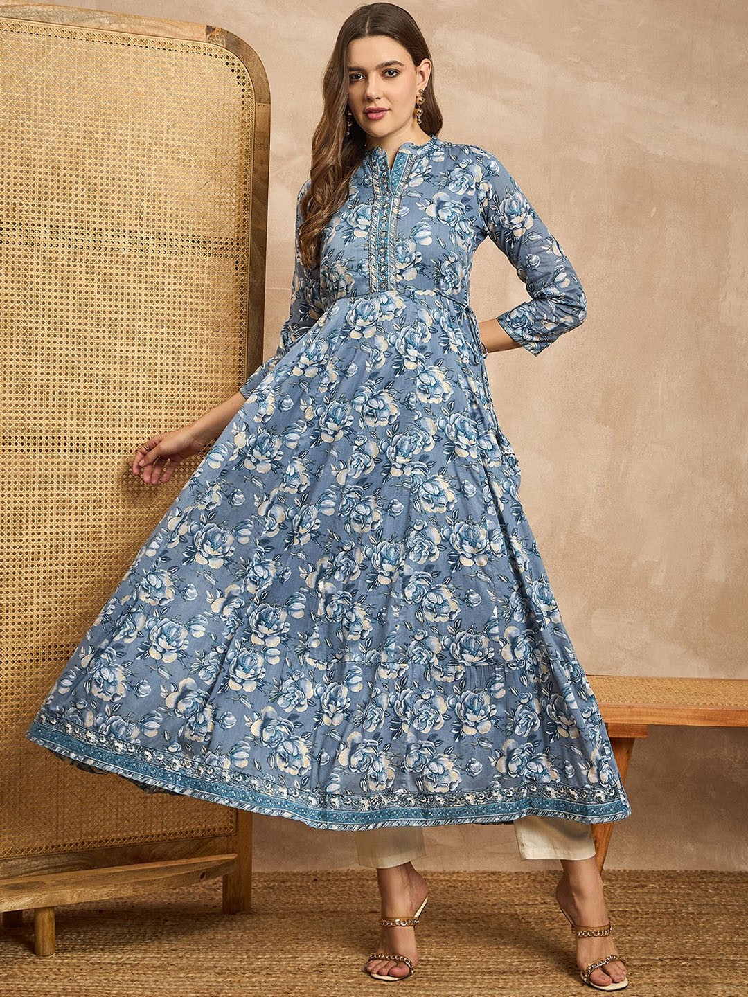 

all about you Women Printed A-Line Ethnic Dresses, Blue