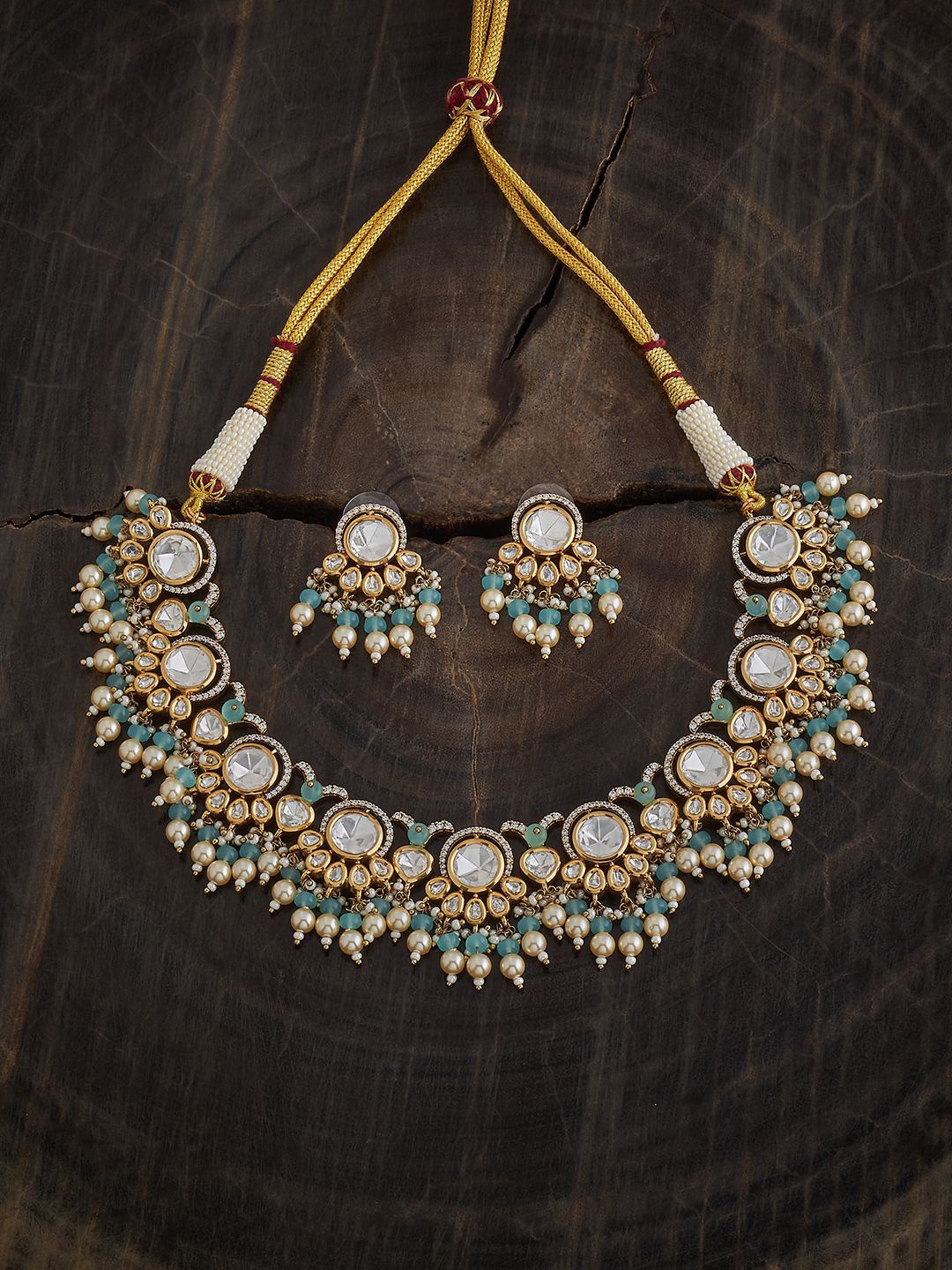 

Kushal's Fashion Jewellery Kundan Studded & Beaded Jewellery Set, Gold