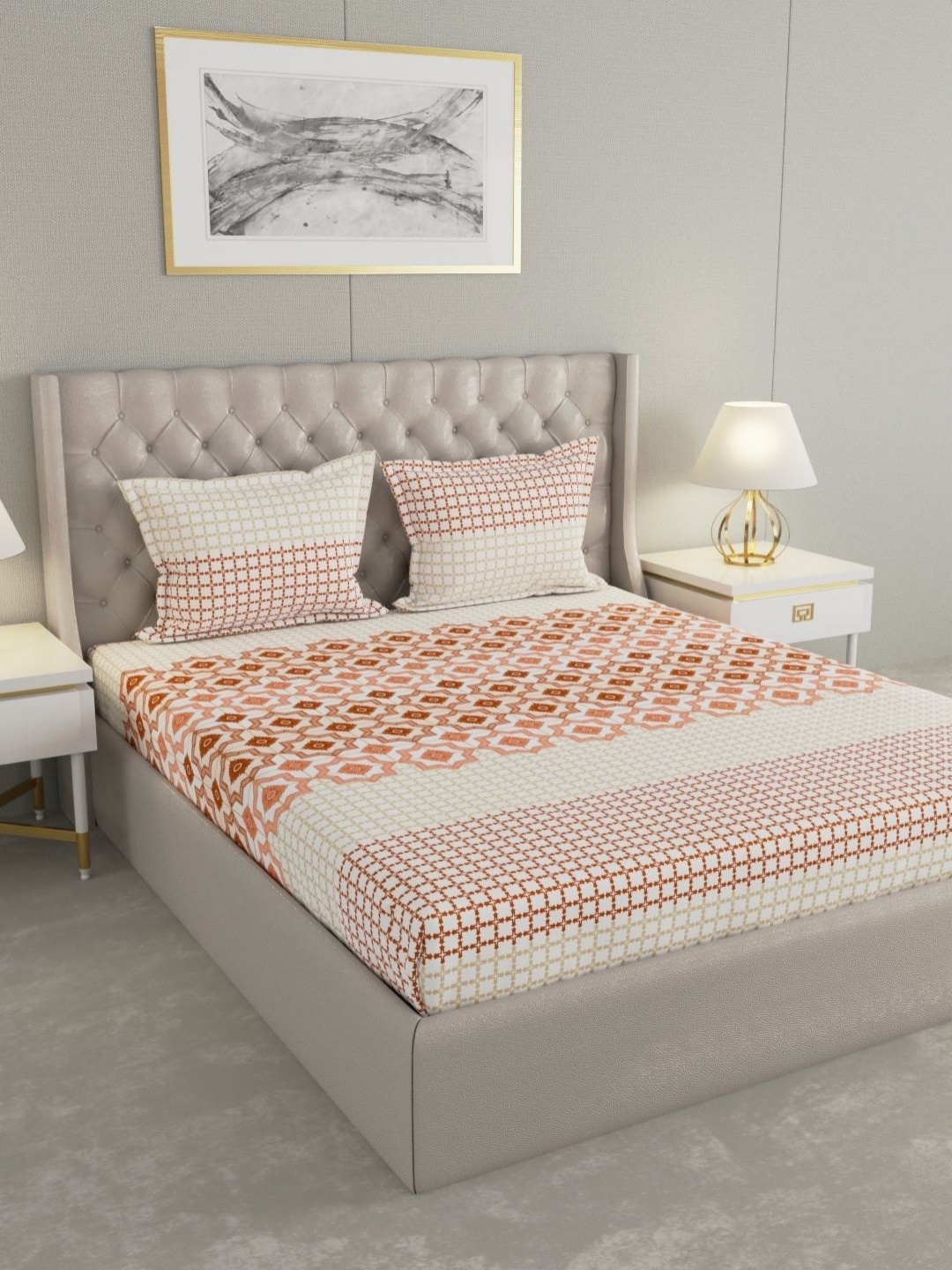 

Raymond Home Shubham Brown Floral Printed 120 TC Cotton King Bedsheet & 2 Pillow Covers
