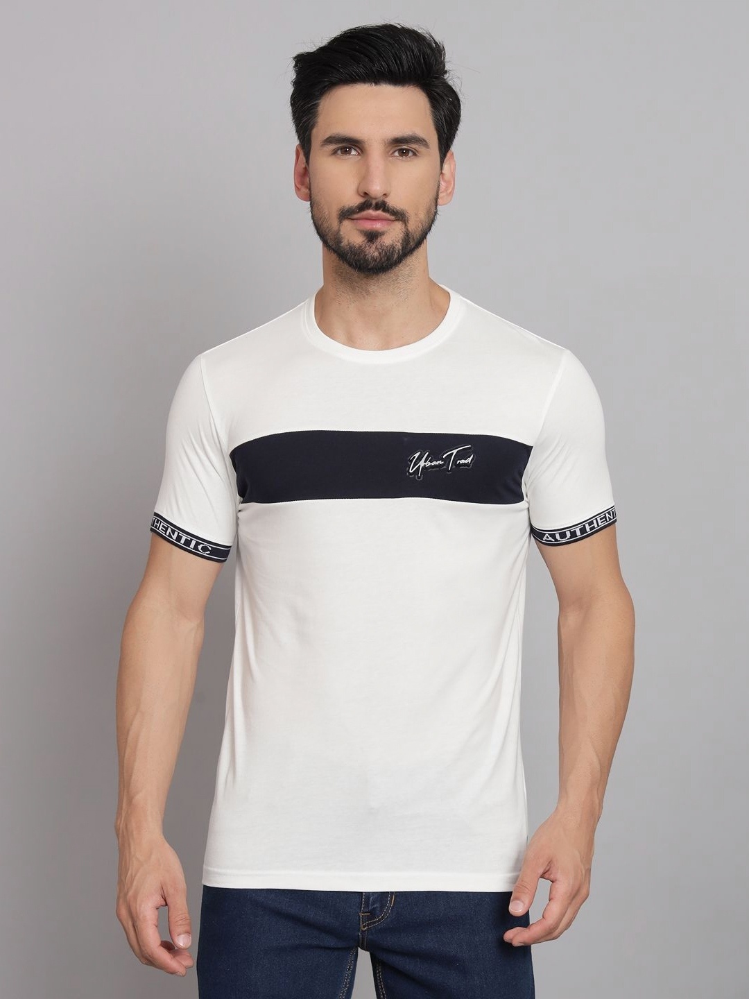 

URBAN TRAIL Men Typography Printed Round Neck Cotton T-shirt, White