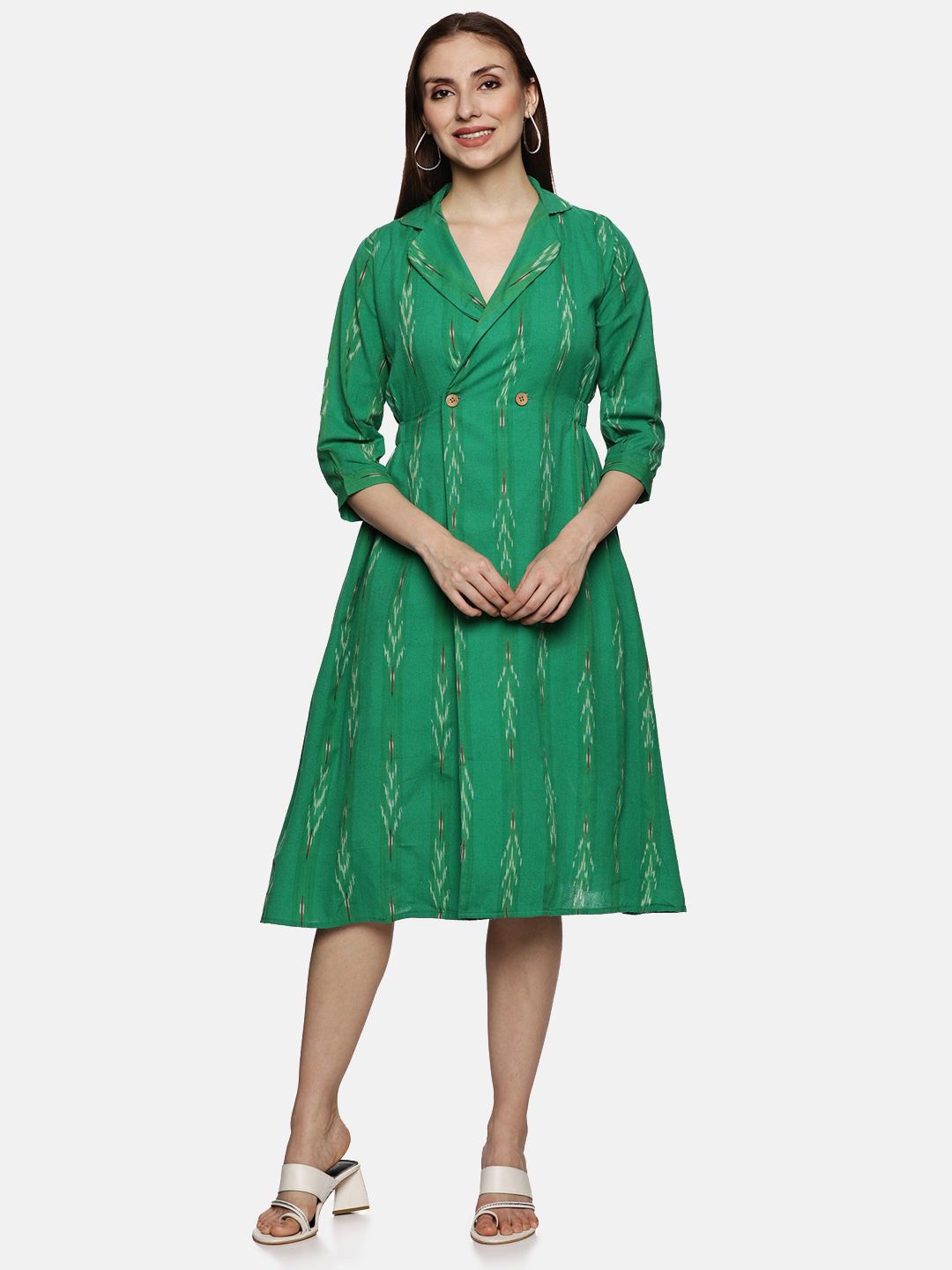 

Indyvarna Printed Pure Cotton A-Line Dress, Green