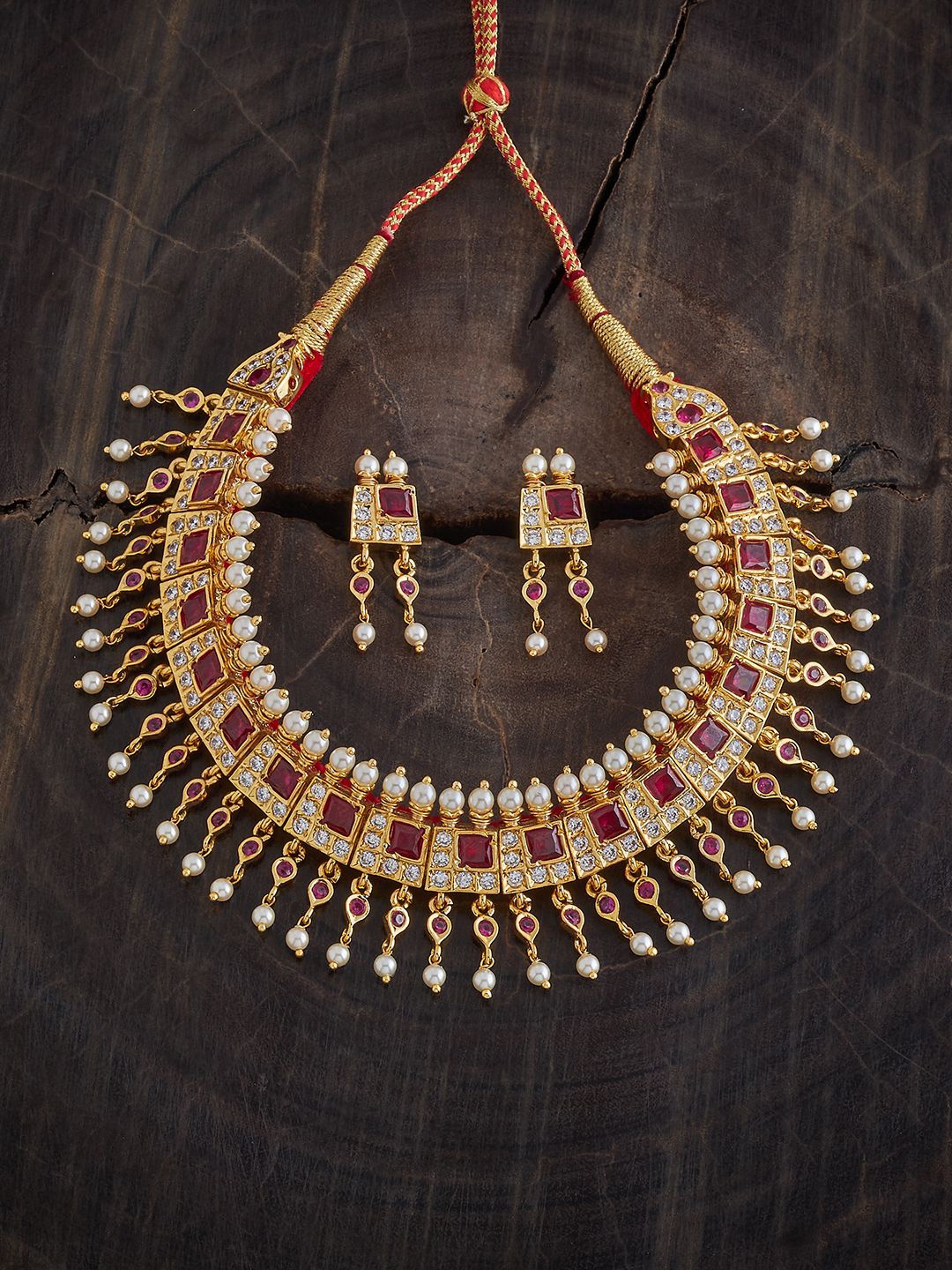 

Kushal's Fashion Jewellery Gold-Plated Artificial Stones Studded and Beaded Jewellery Set