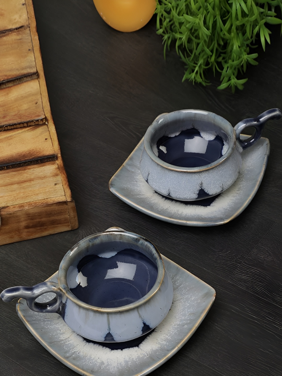 

AMALAFIEE CERAMICS Blue 4 Pieces Printed Ceramic Glossy Tea Set