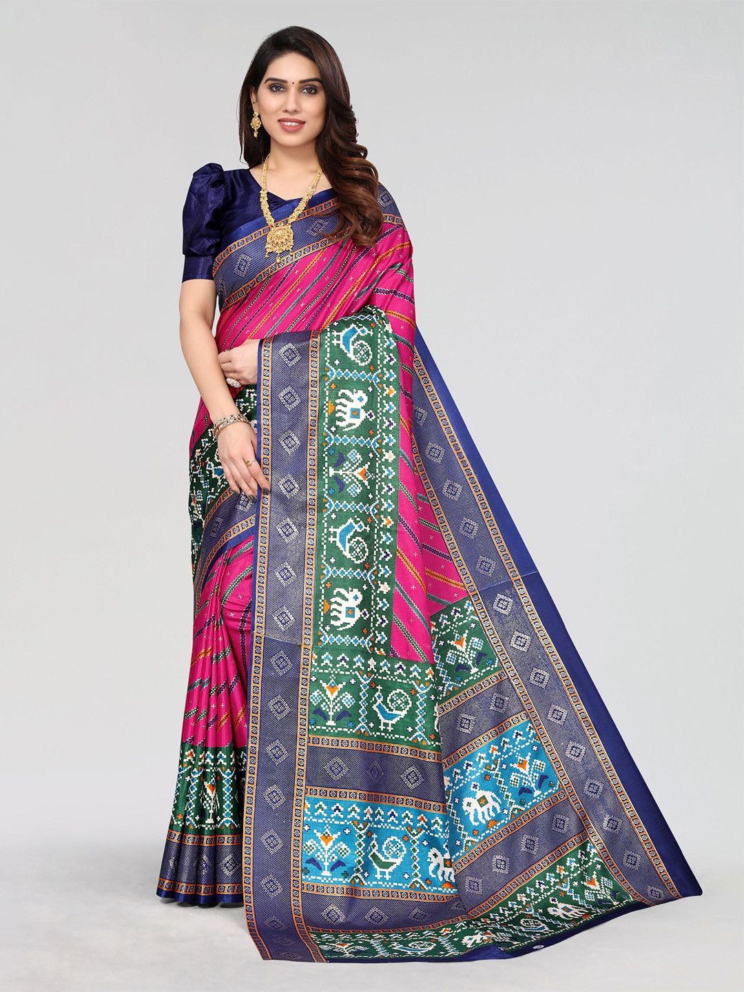 

VIRICA Striped Polycotton Saree, Pink