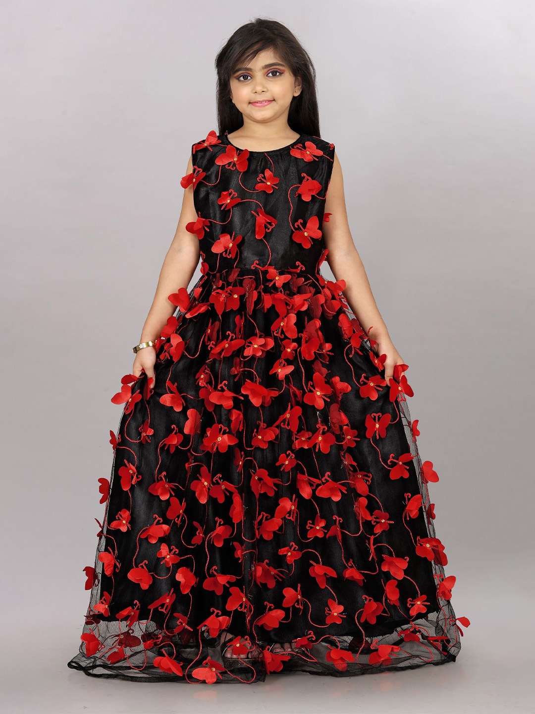 

JULEE Floral Girls Embroidered Gown Maxi Dress, Black