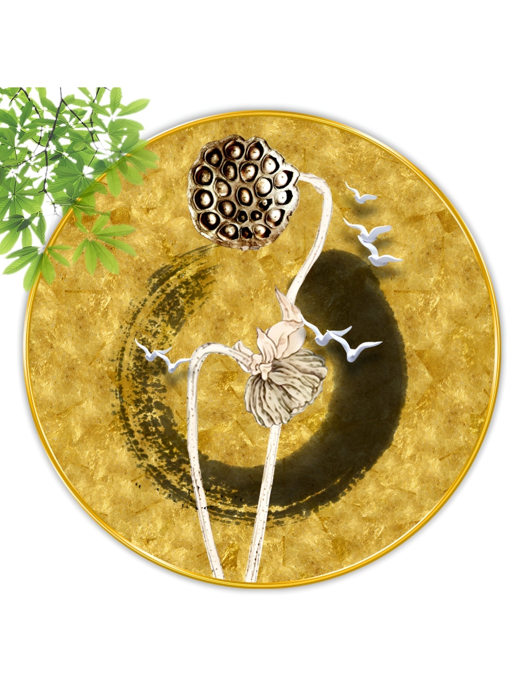 

Aura Gold-Toned & White Round Shaped Wooden Modern Wall Art