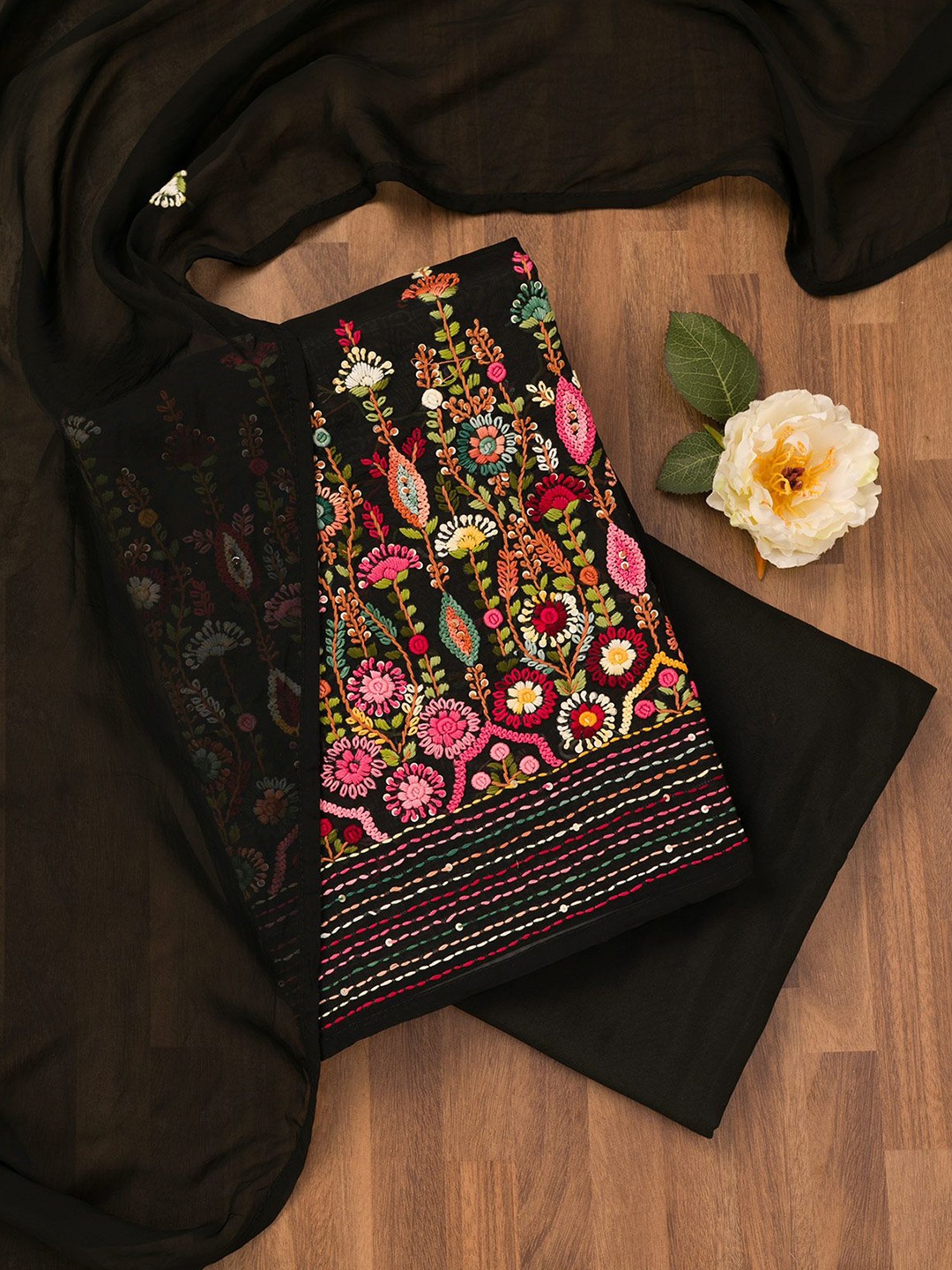 

Koskii Ethnic Motifs Embroidered Unstitched Dress Material, Black