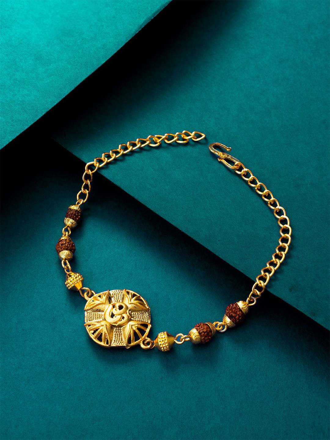 

aadita Gold-Plated Rudraksh Om Link Bracelet