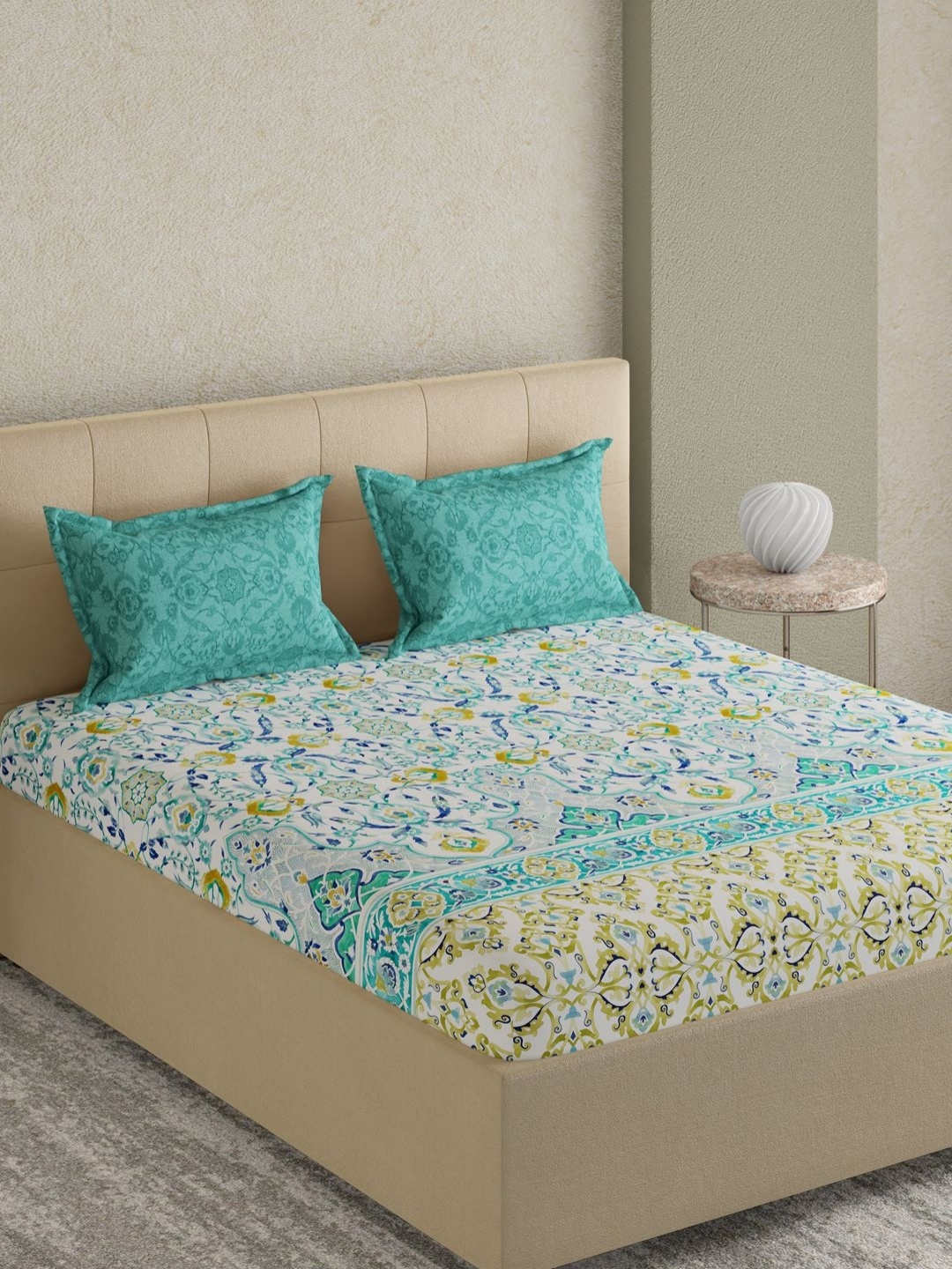

GM Blue & Yellow Floral Printed Cotton 180 TC King Bedsheet with 2 Pillow Covers