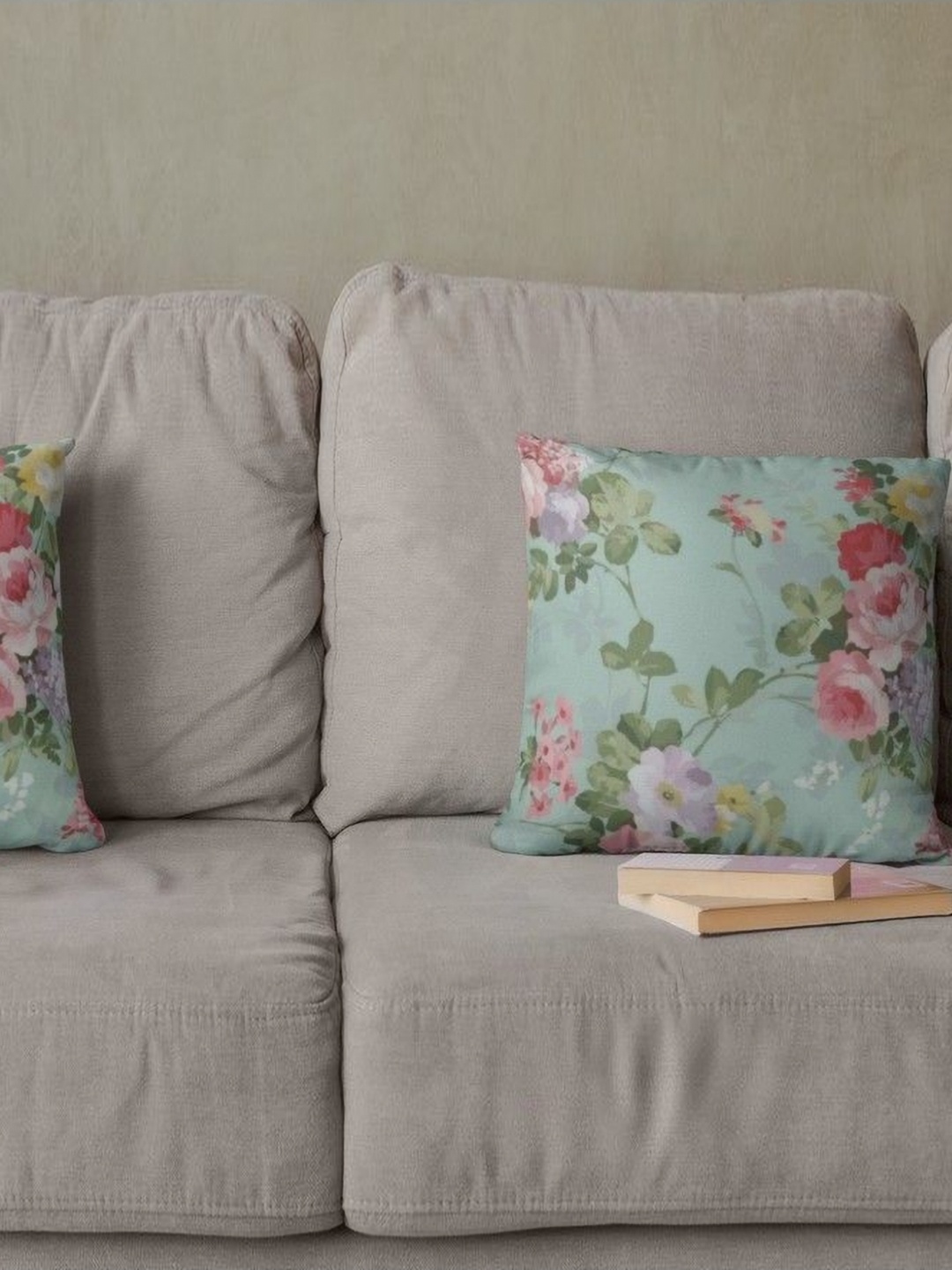 

THEYAYACAFE Green & Pink 2 Pieces Floral Velvet Square Cushion Covers
