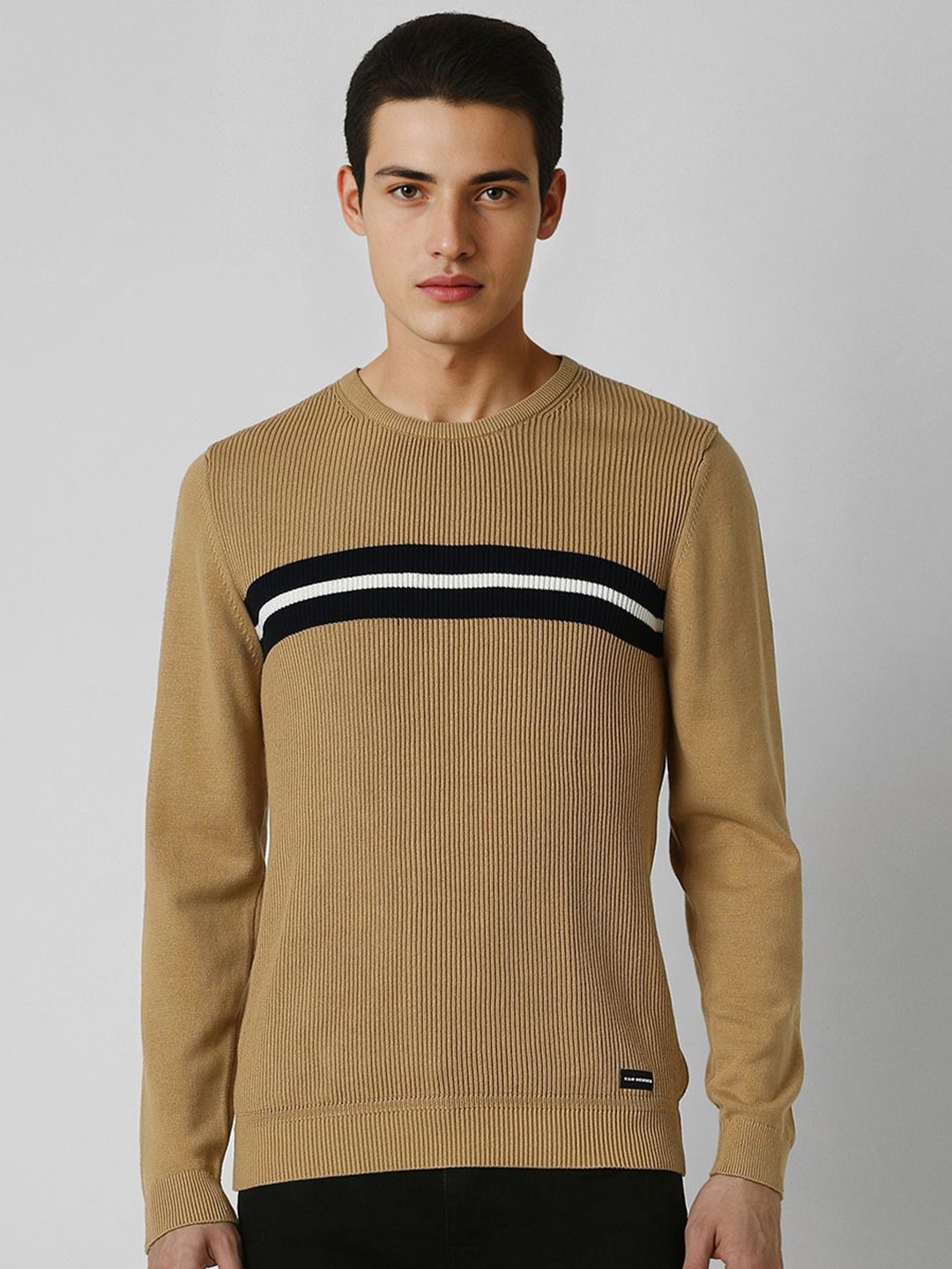 

Van Heusen Sport Men Striped Printed Pullover Cotton Sweater, Brown