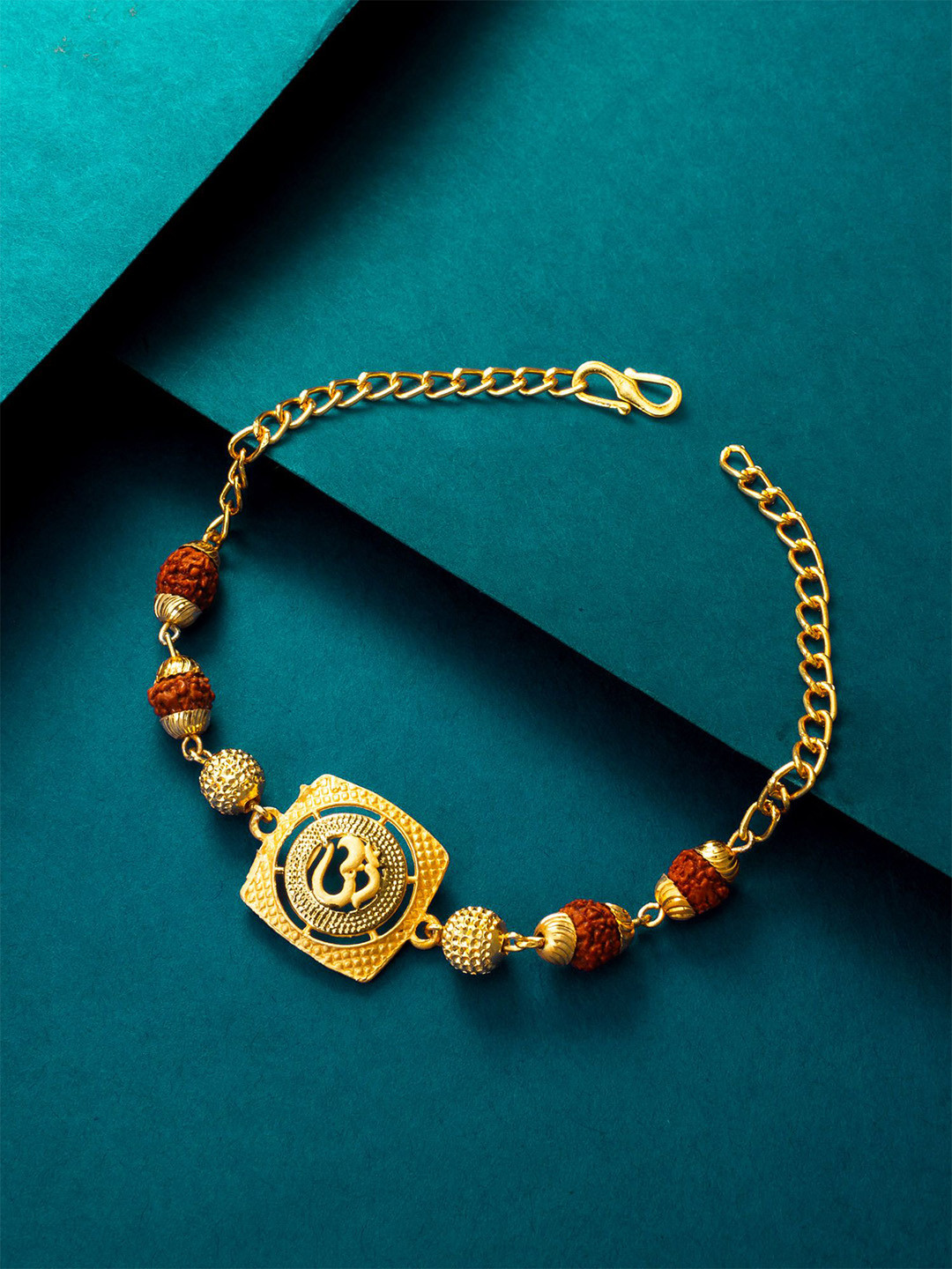 

aadita Gold-Plated Rudraksh Om Link Bracelet