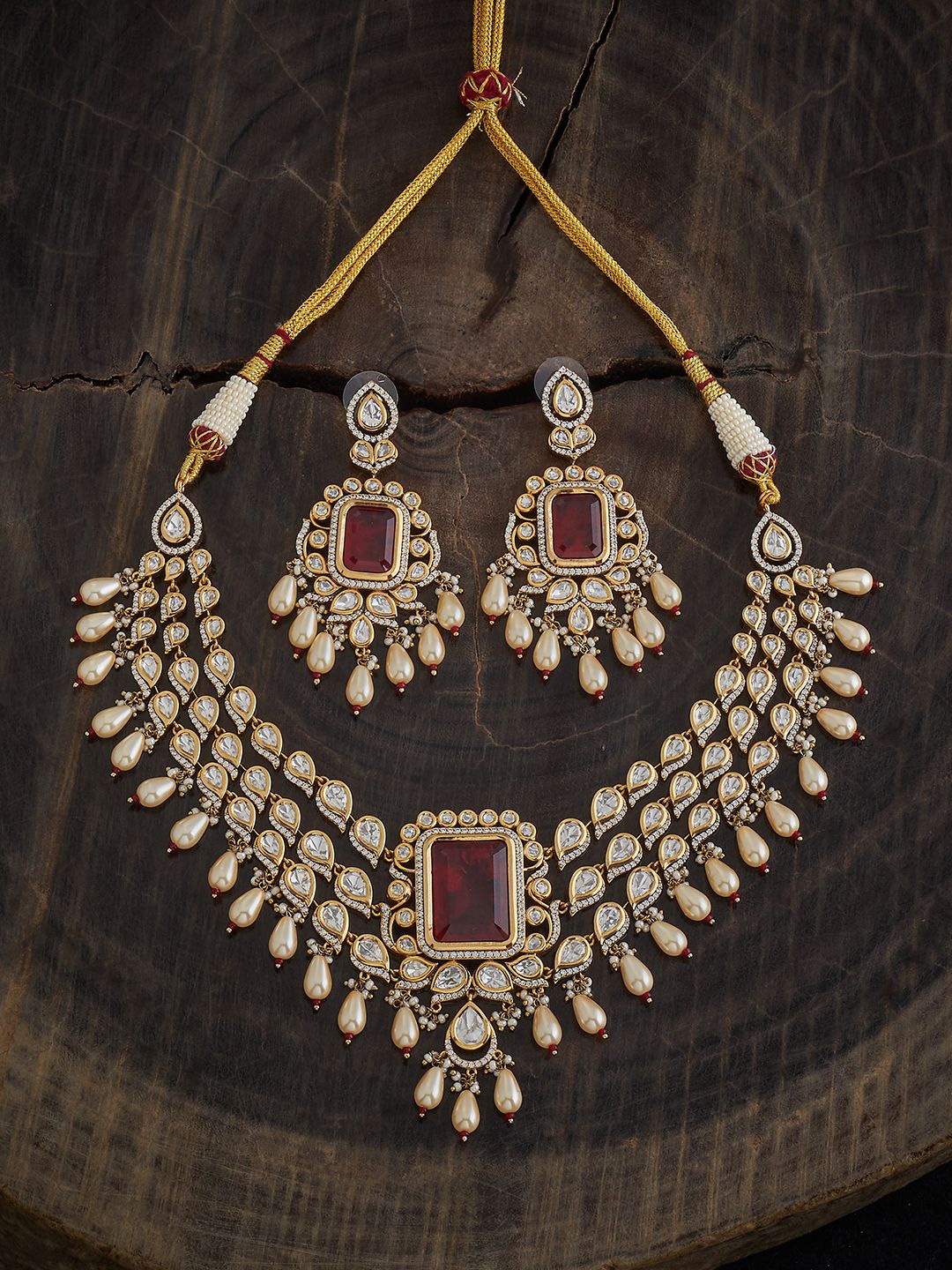 

Kushal's Fashion Jewellery Gold-Plated Kundan & Beaded Jewellery Set