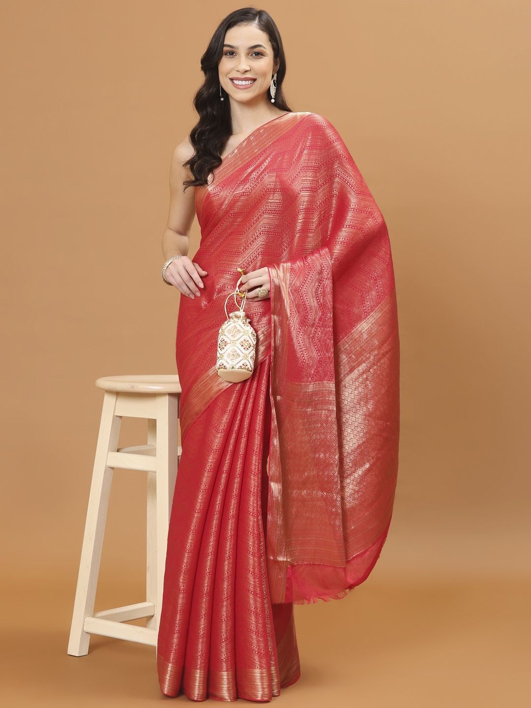 

Meena Bazaar Woven Design Zari Saree, Pink