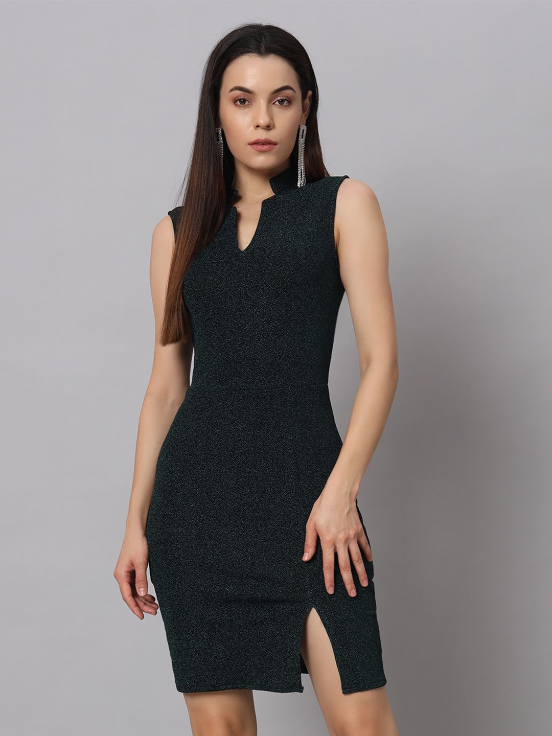 

VAARARO Mandarin Collar Bodycon Dress, Green