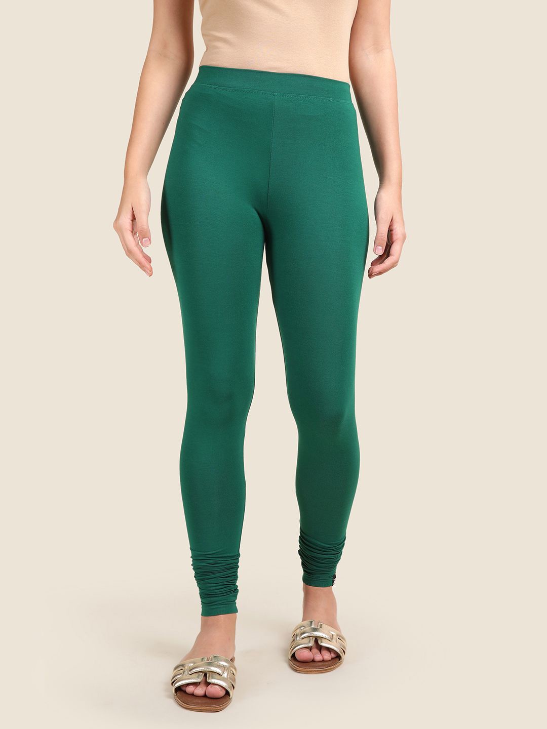 

TWIN BIRDS Women Solid Super Stretch Viscose Churidar Length Leggings, Green