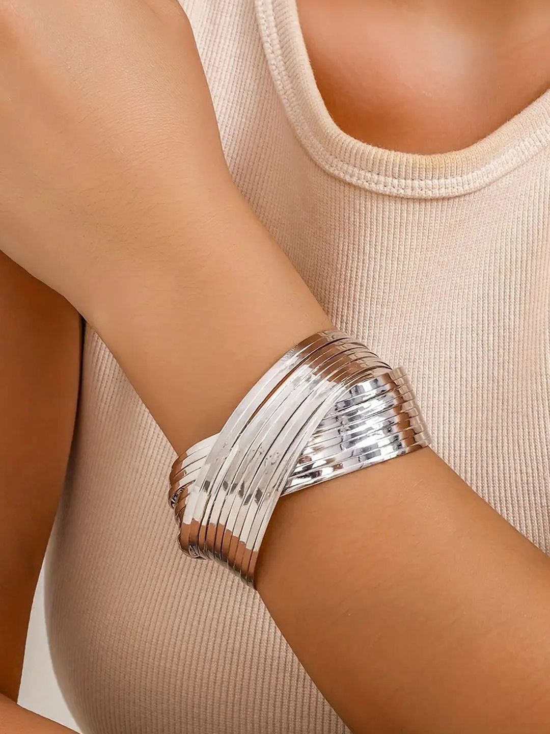 

Jewels Galaxy Silver-Plated Cuff Bracelet