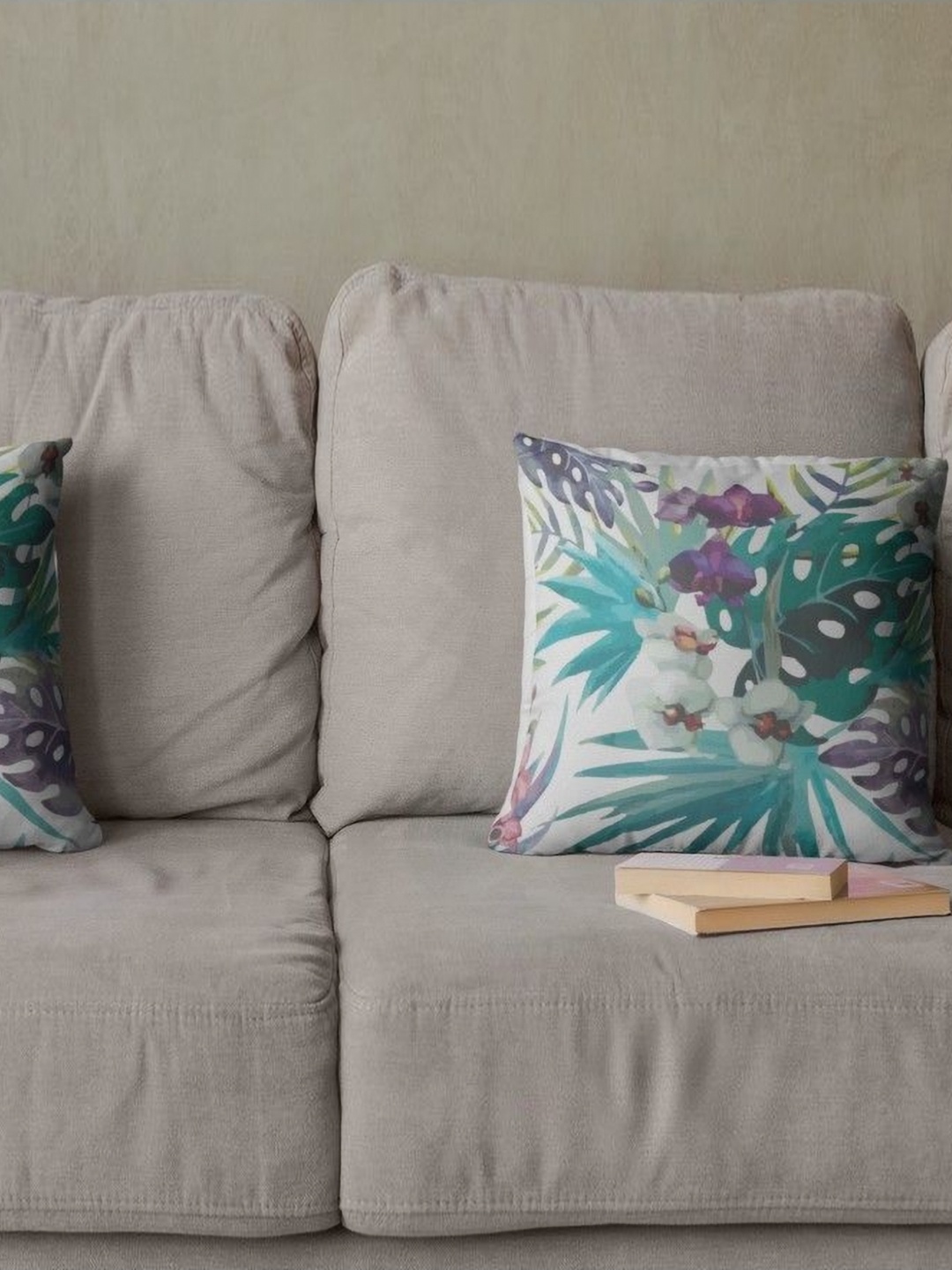 

THEYAYACAFE White & Purple 2 Pieces Floral Velvet Square Cushion Covers