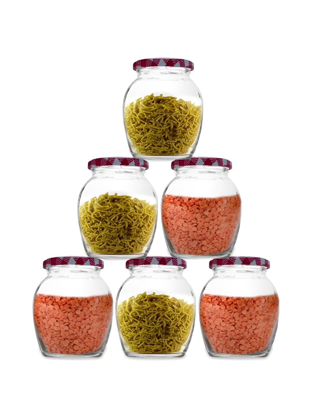 

tyche enterprises Transparent & Red 6 Pieces Glass Dishwasher Safe Container 400ml