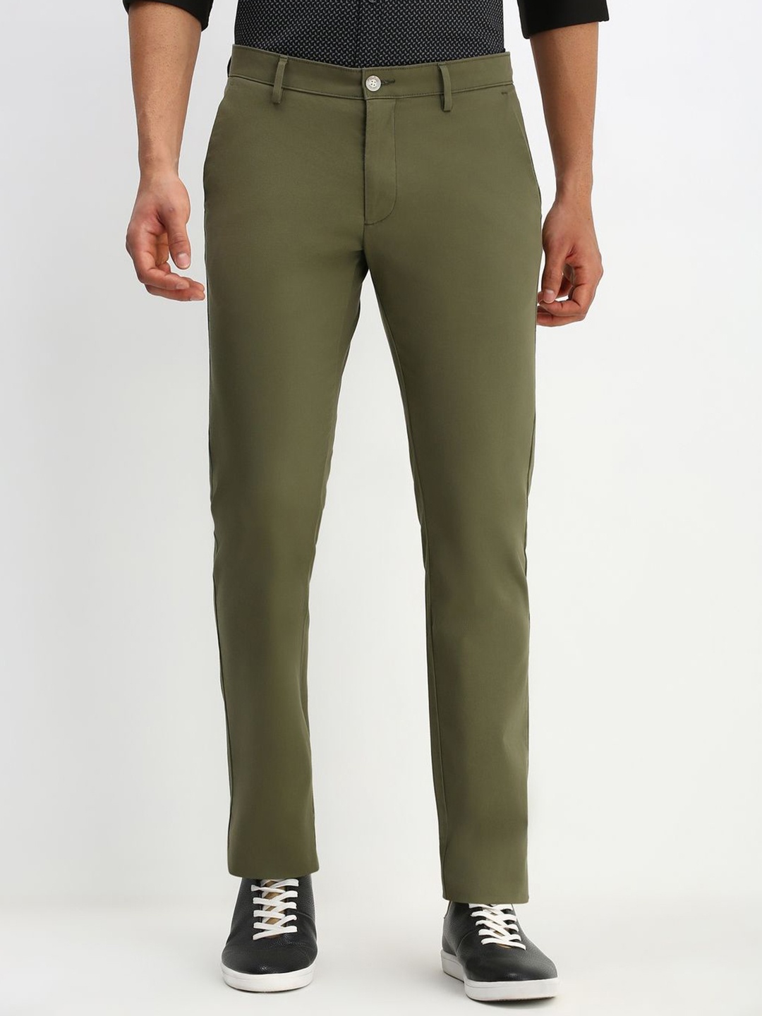 

Allen Solly Men Solid Mid-Rise Regular Fit Trousers, Olive