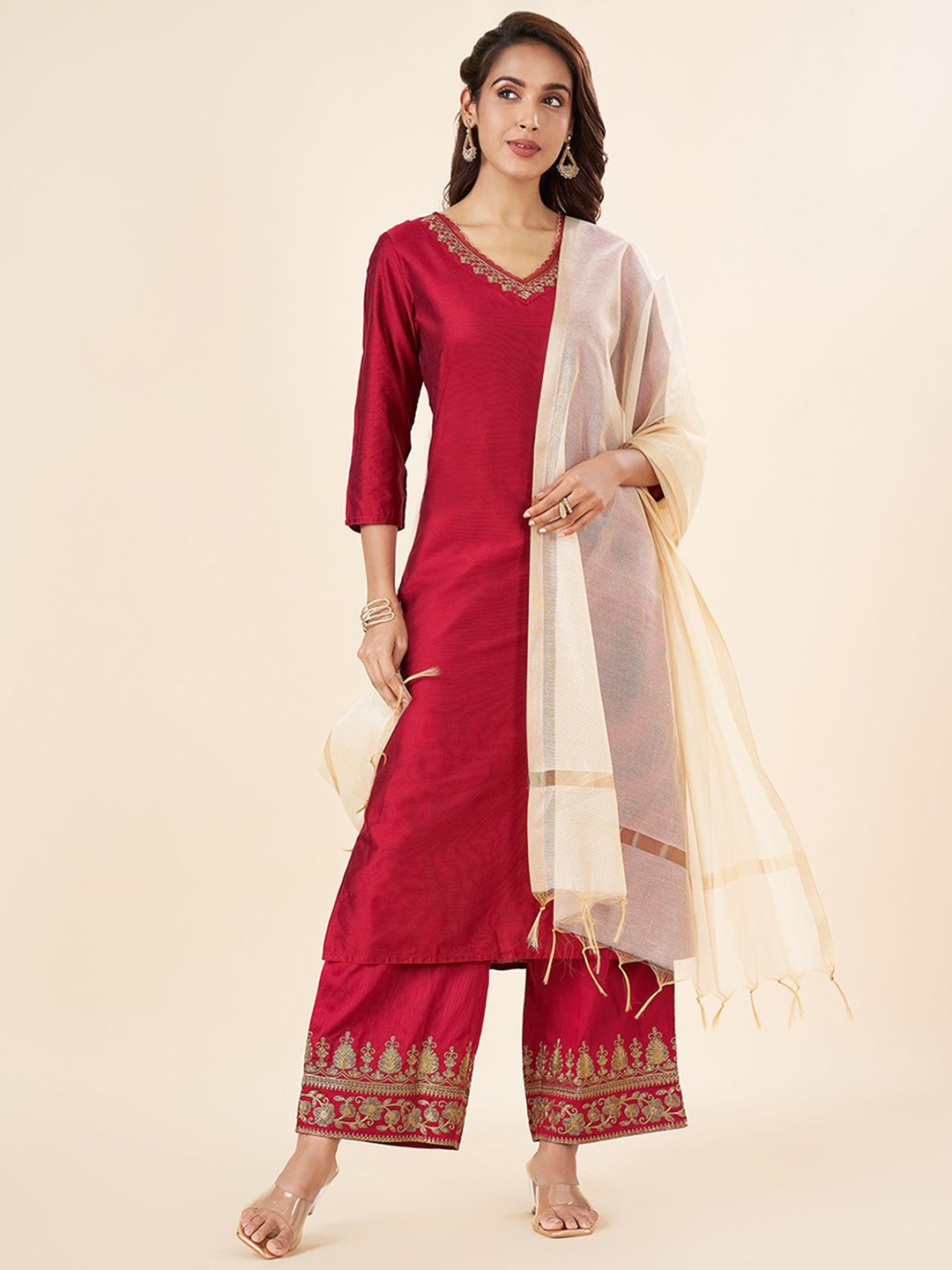 

RANGMANCH BY PANTALOONS Woven Design Zari Dupatta, White