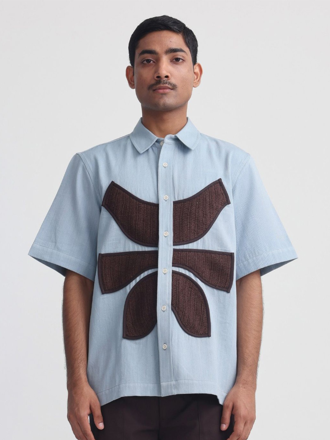 

MARGN Men Relaxed Spread Collar Solid Cotton Casual Shirt, Blue