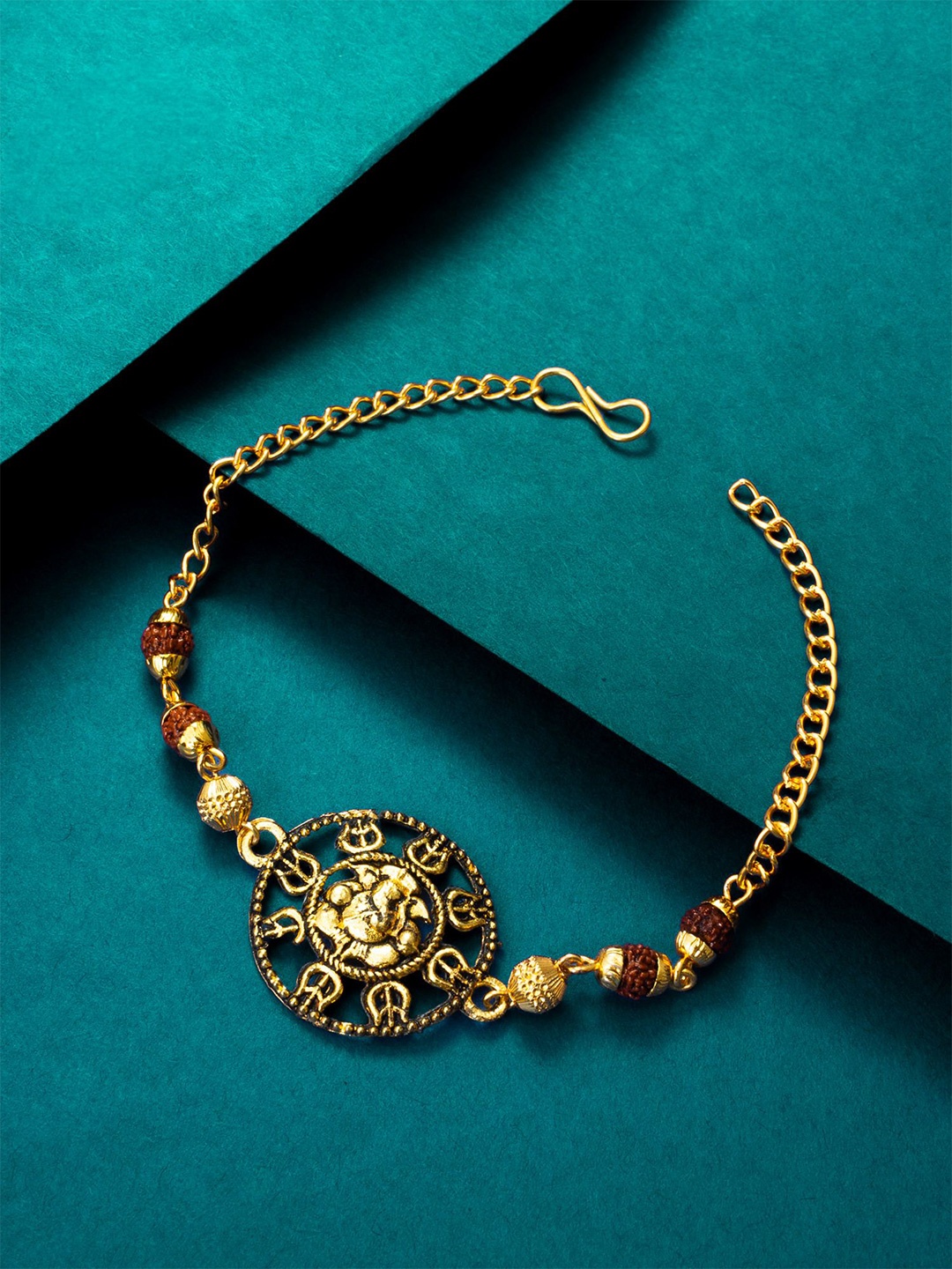 

aadita Gold-Plated Rudraksh Ganesh Link Bracelet