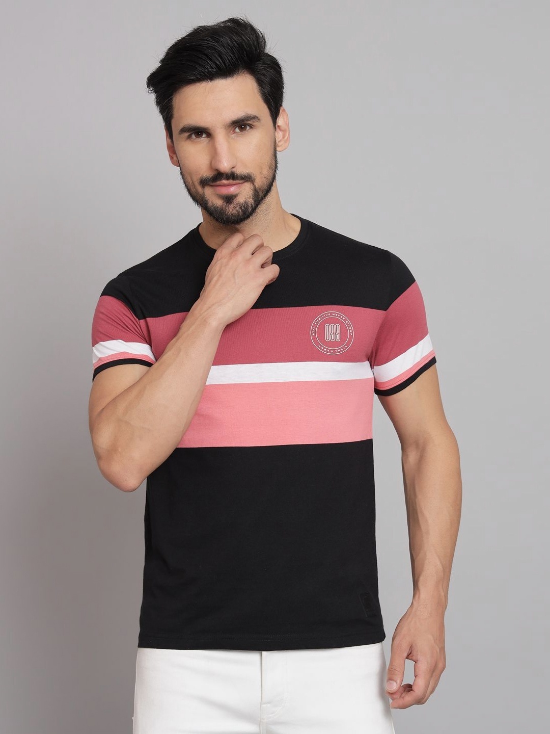 

URBAN TRAIL Men Colourblocked Round Neck Cotton T-shirt, Multi