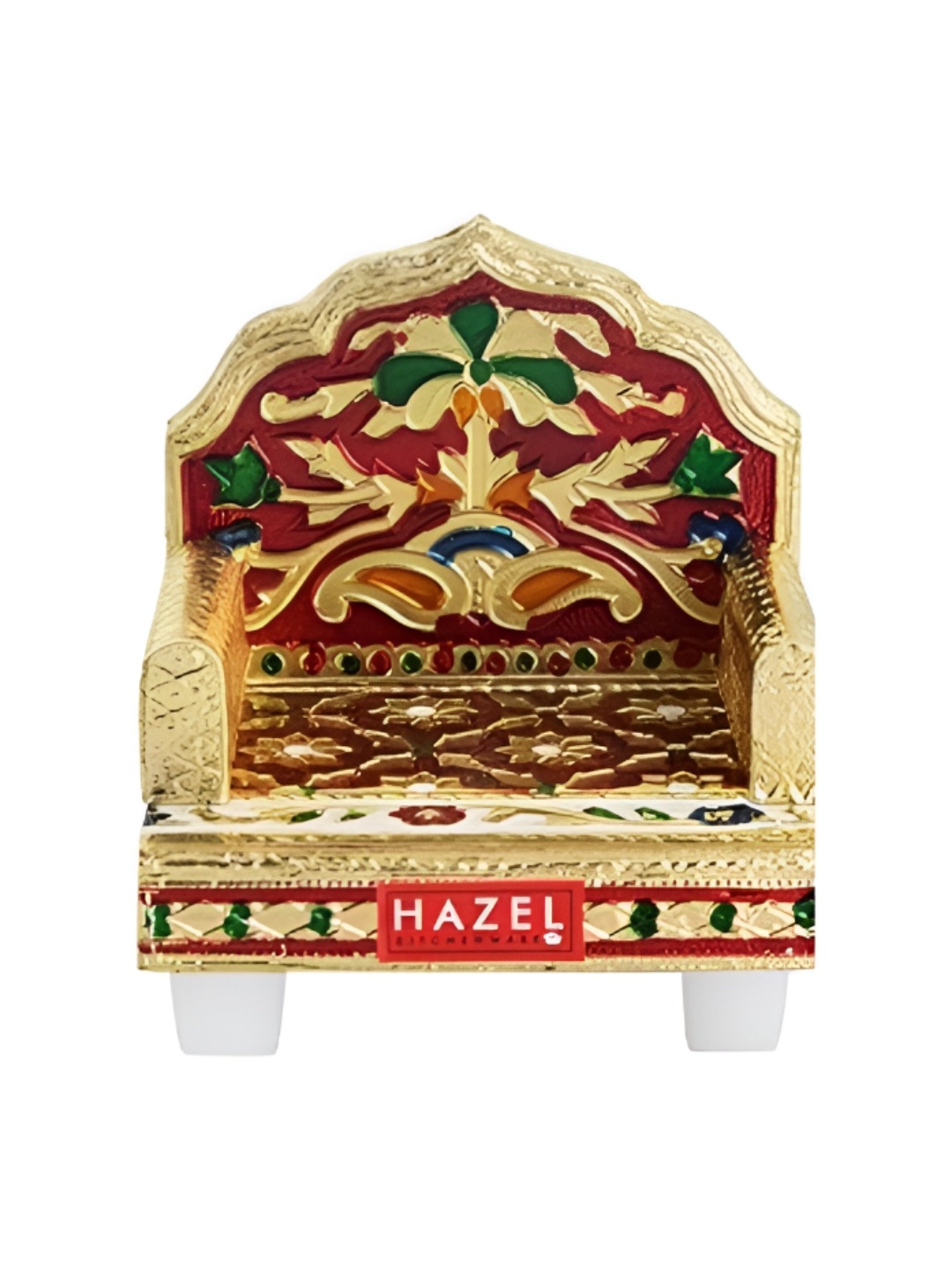 

HAZEL Gold Toned & Red Textured Meenakari Work Wooden Mini Sinhasan For Pooja