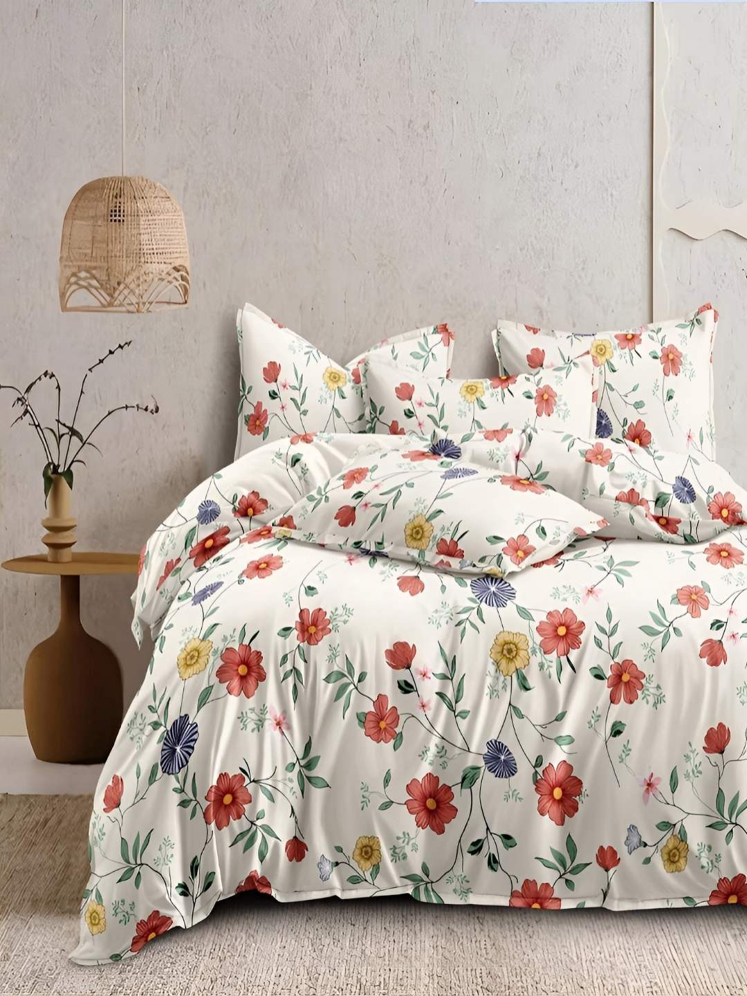 

tundwal's White & Red Floral Heavy Winter 350 GSM Pure Cotton Double Bed Comforter