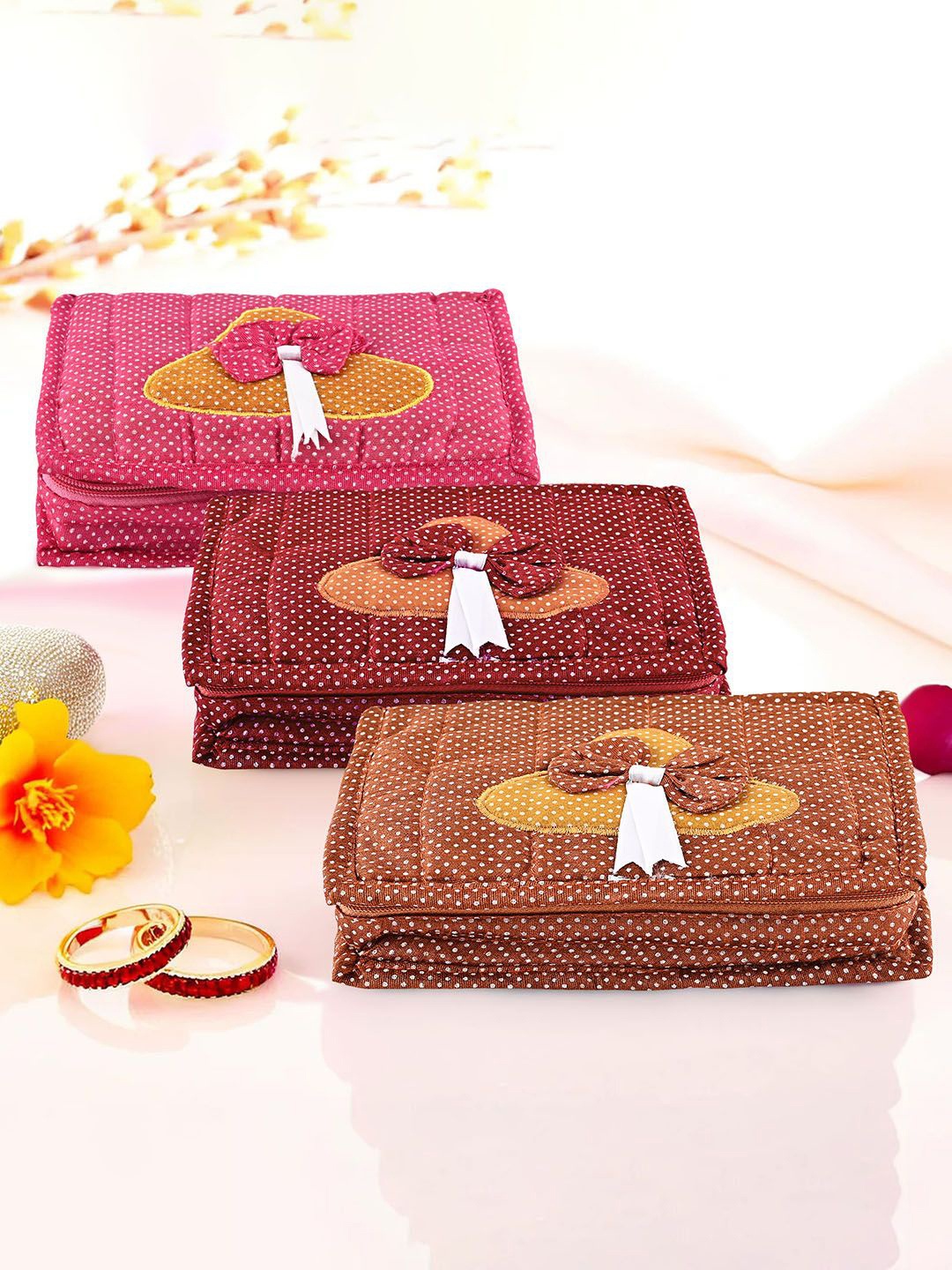 

Kuber Industries Maroon & Pink 3 Pieces Printed Jewellery Organisers