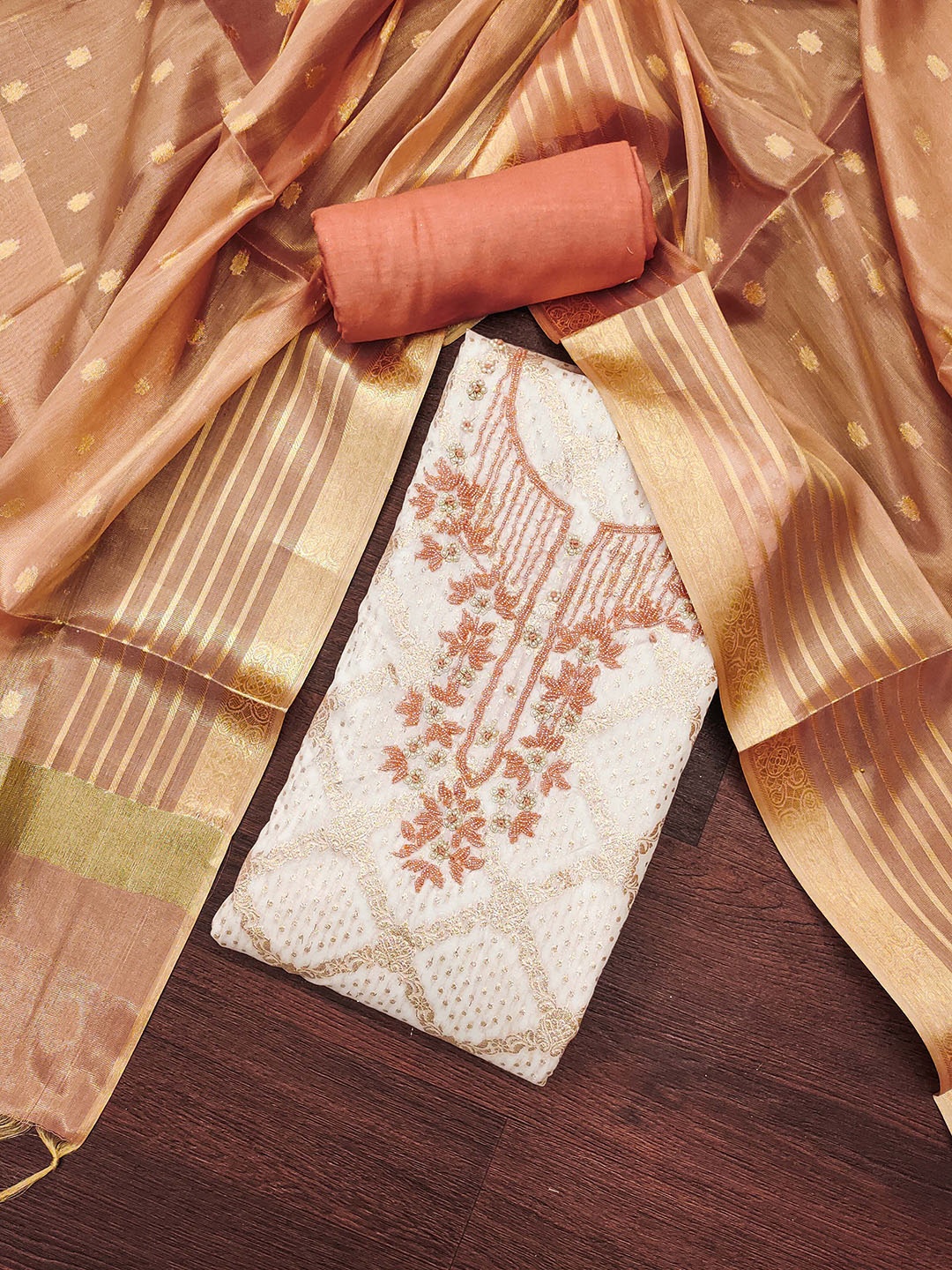

Ishin Ethnic Motifs Woven Design Unstitched Dress Material, Brown