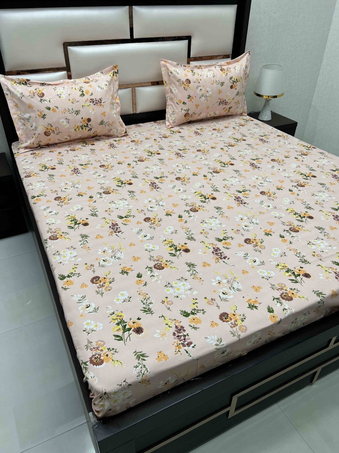 

Pure Decor Peach-Coloured & White Floral Microfiber 330TC Queen Bedsheet & 2 Pillow Covers