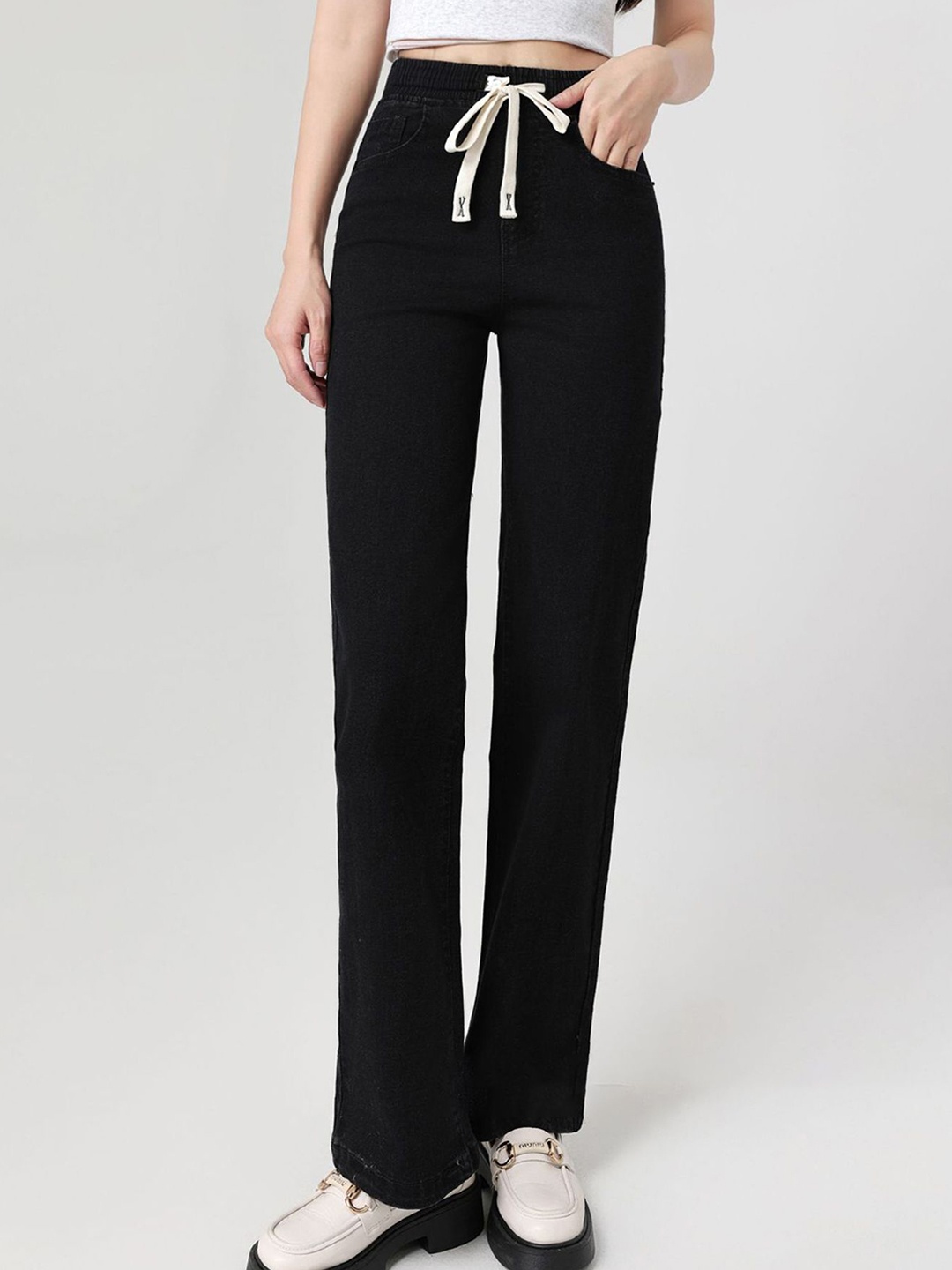 

LULU & SKY Women Straight Fit High-Rise Jeans, Black