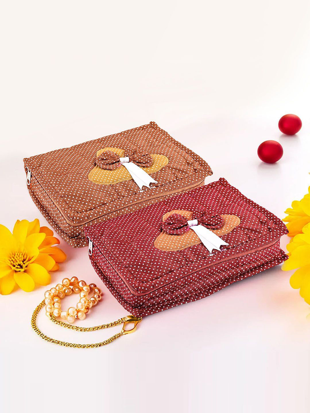 

Kuber Industries Maroon & Brown 2 Pieces Polka Dot Printed Jewellery Organiser