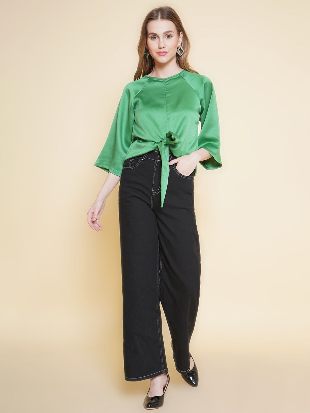 

BAESD Women Solid Round Neck Top, Green