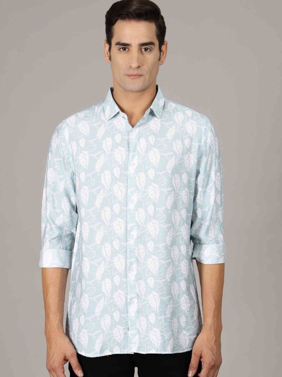 

Gavin Paris Men Original Spread Collar Floral Printed Cotton Casual Shirt, Blue