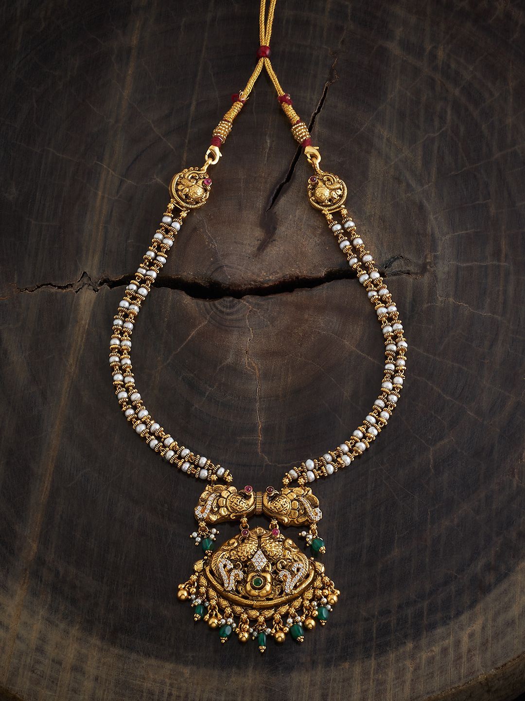 

Kushal's Fashion Jewellery 92.5 Pure Silver Gold-Plated Stone Studded Temple Necklace