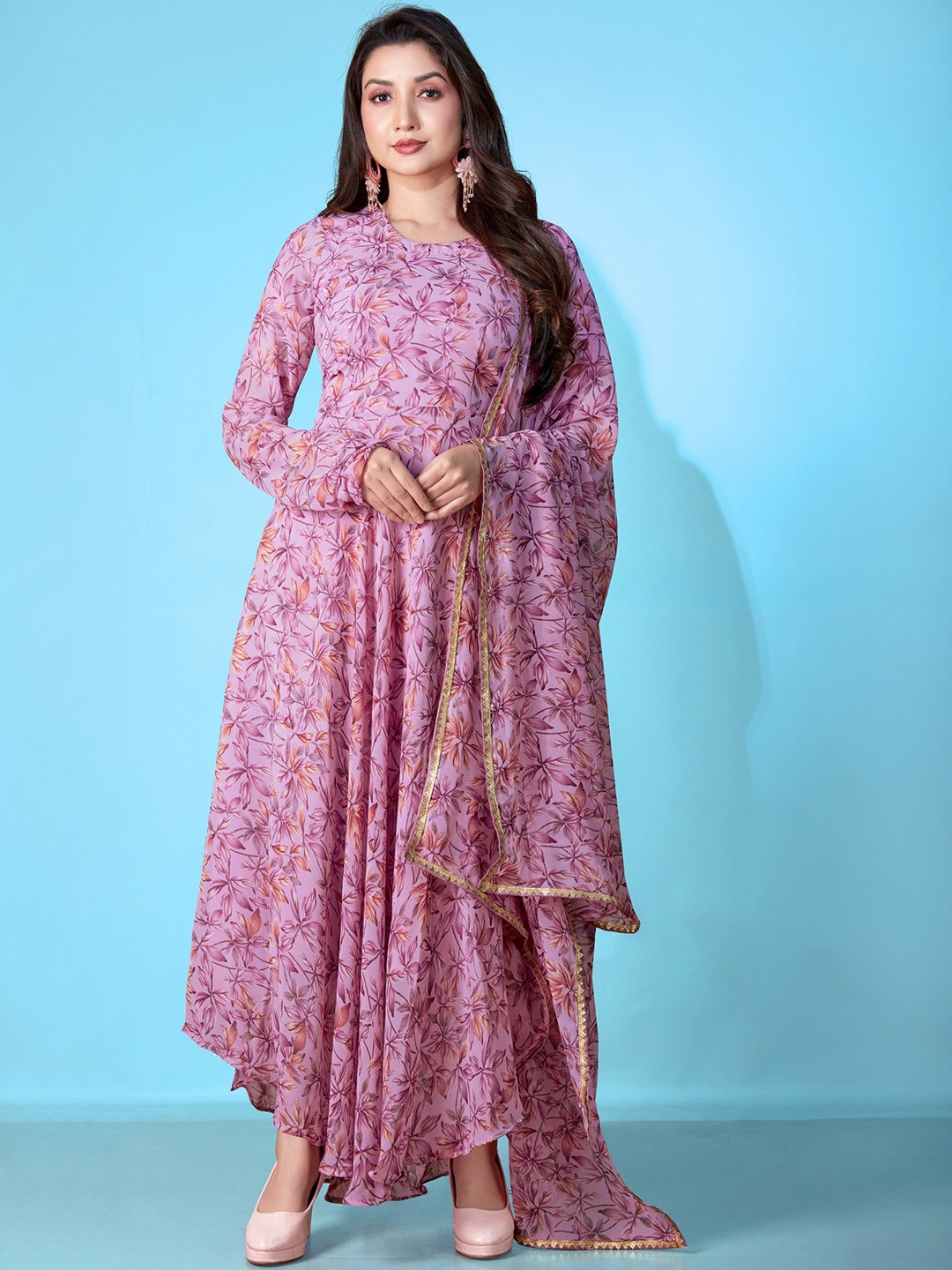 

VARNI FABRICS Women Floral Printed Floral Georgette Anarkali Kurta, Pink