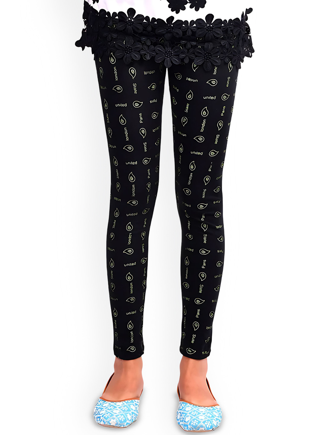 

FRENCH KLEIDER Printed Mid-Rise Ankle-Length Leggings, Black