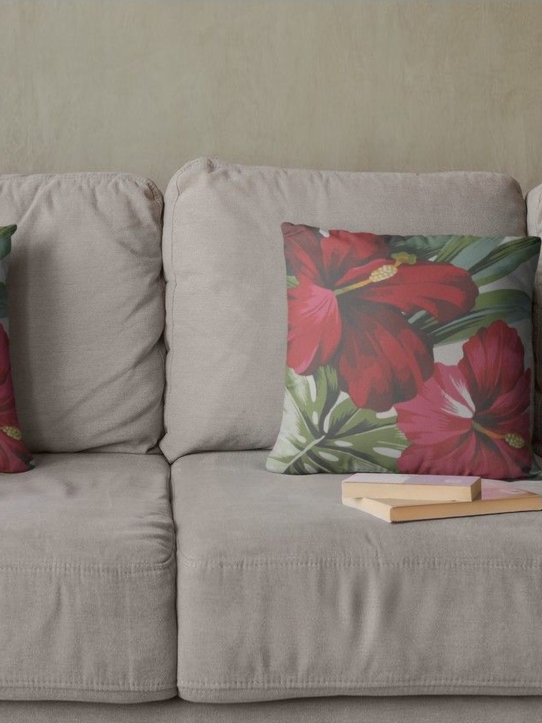 

THEYAYACAFE Green & Red 2 Pieces Floral Velvet Square Cushion Covers