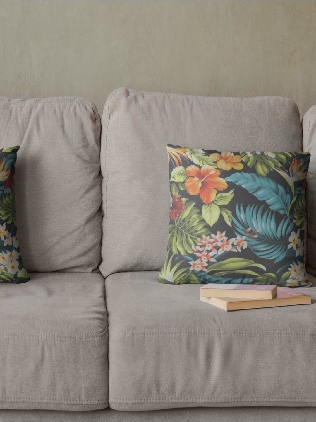 

THEYAYACAFE Green & Blue 2 Pieces Floral Printed Velvet Square Cushion Covers