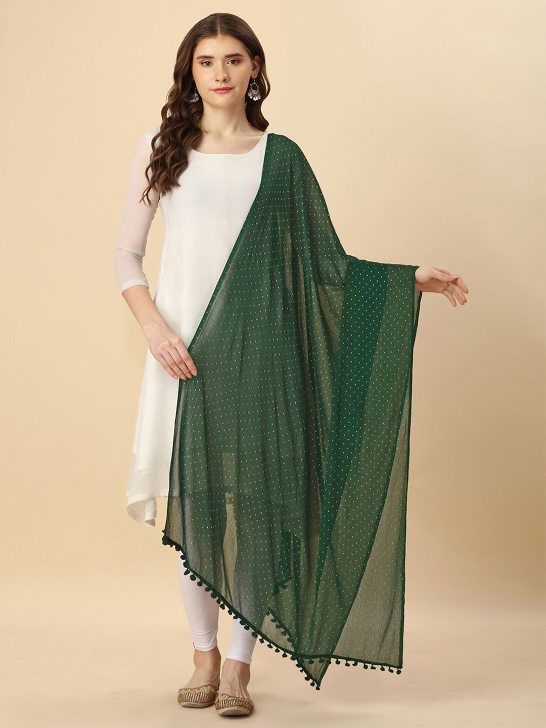 

Suha Polka Dot Printed Chiffon Dupatta, Green