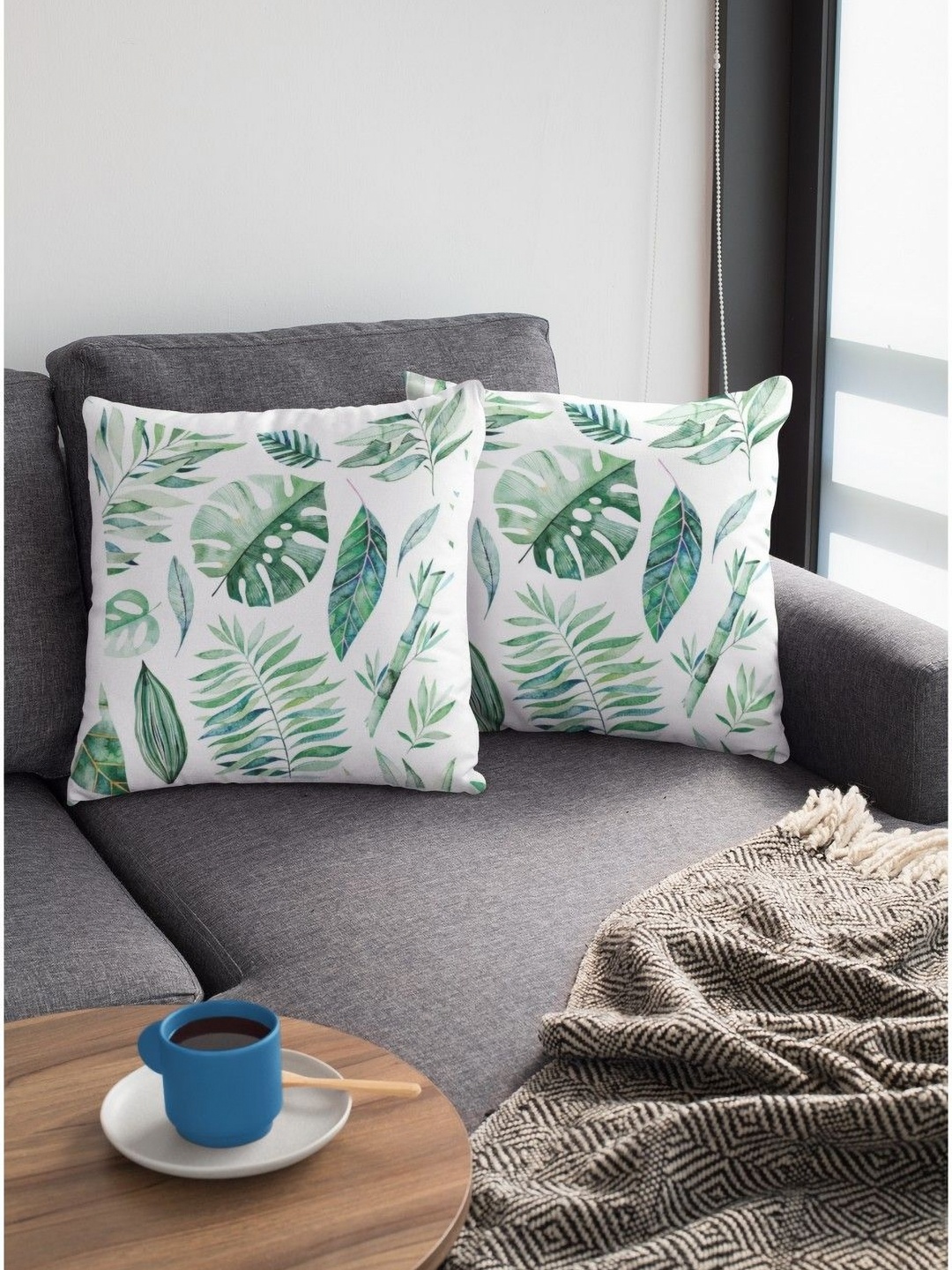 

THEYAYACAFE White & Green 2 Pieces Floral Velvet Square Cushion Covers