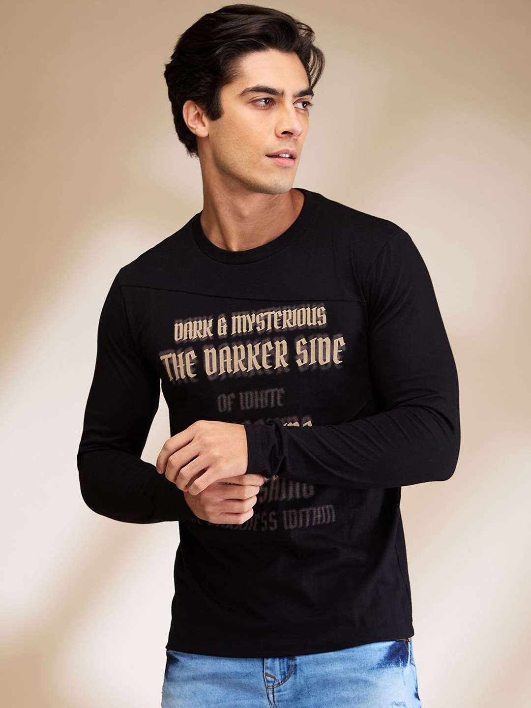 

Being Human Men Typography Printed Round Neck Cotton Slim Fit T-shirt, Black