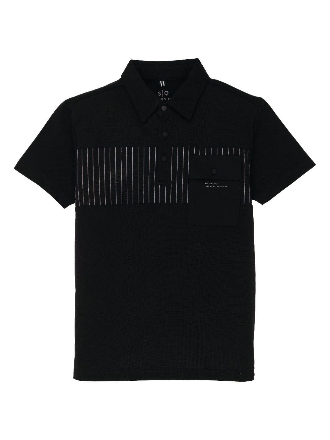 

Status Quo Boys Striped Polo Collar Cotton T-shirt, Black