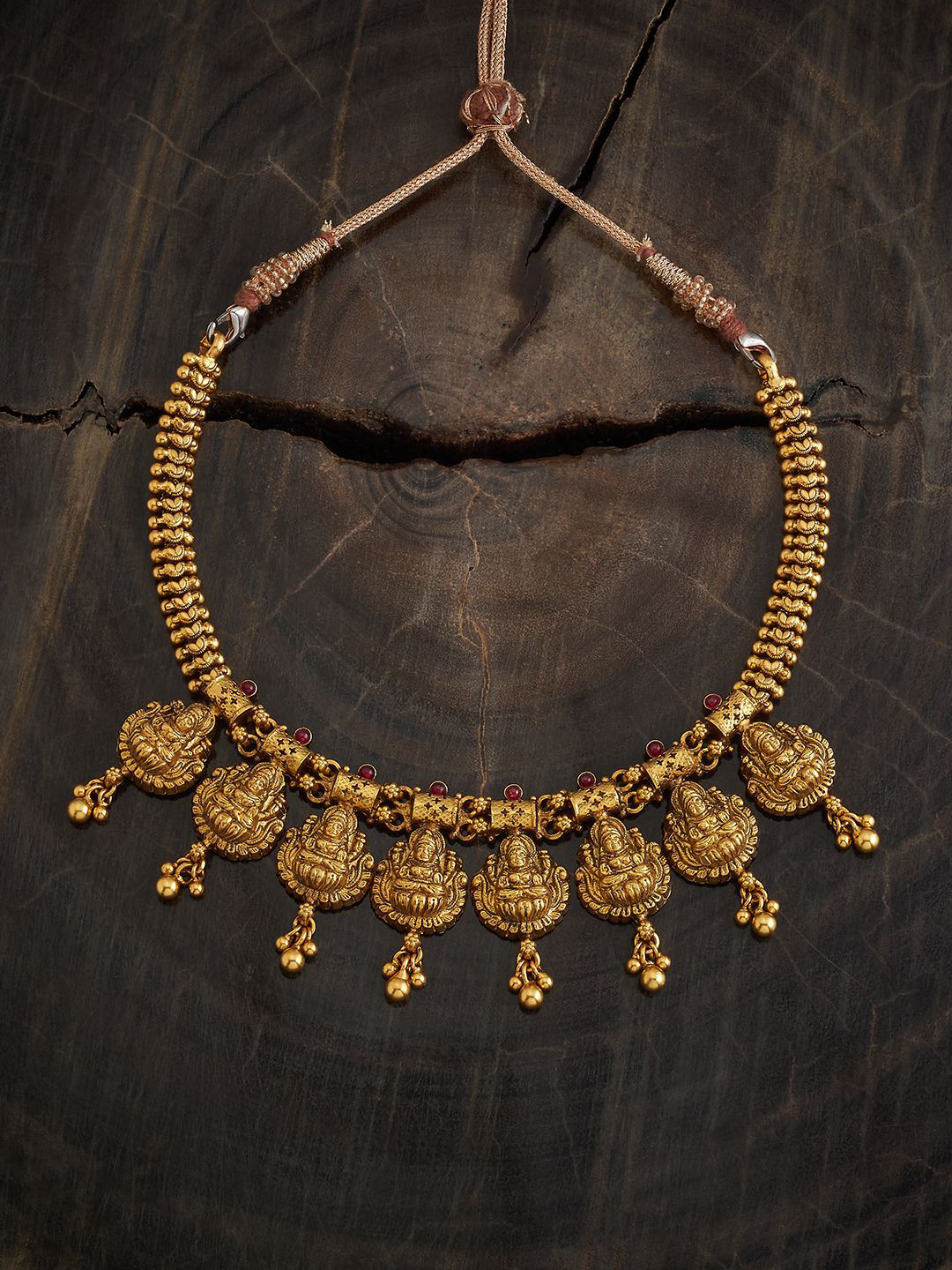 

Kushal's Fashion Jewellery 92.5 Pure Silver Gold-Plated Temple Necklace