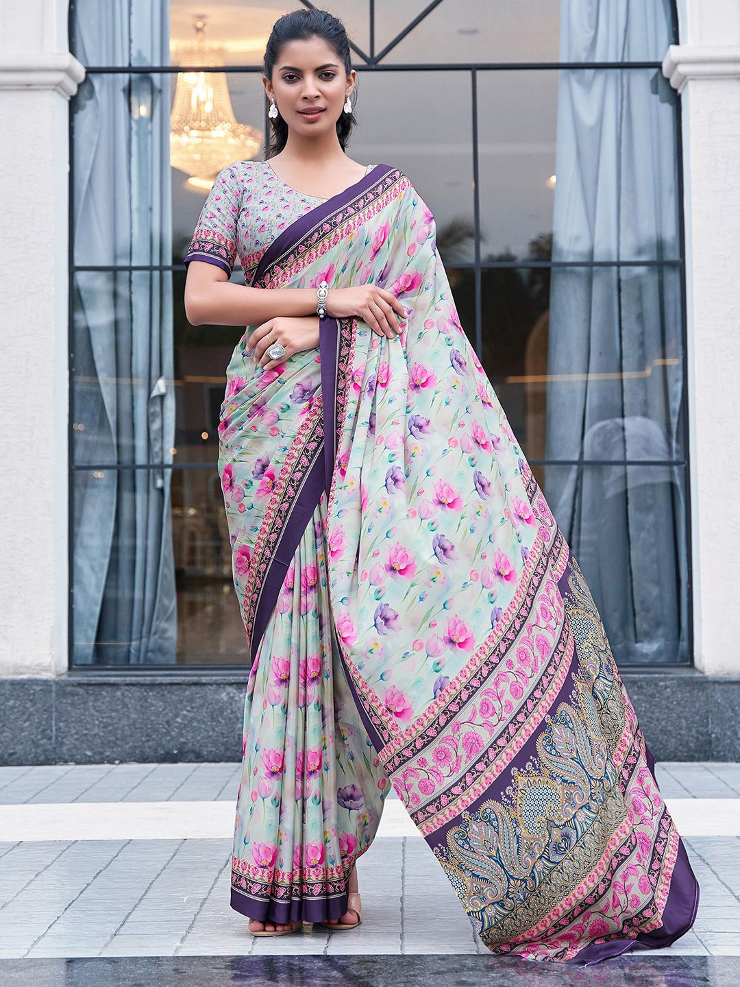

Mitera Floral Pure Silk Muga Saree, Green